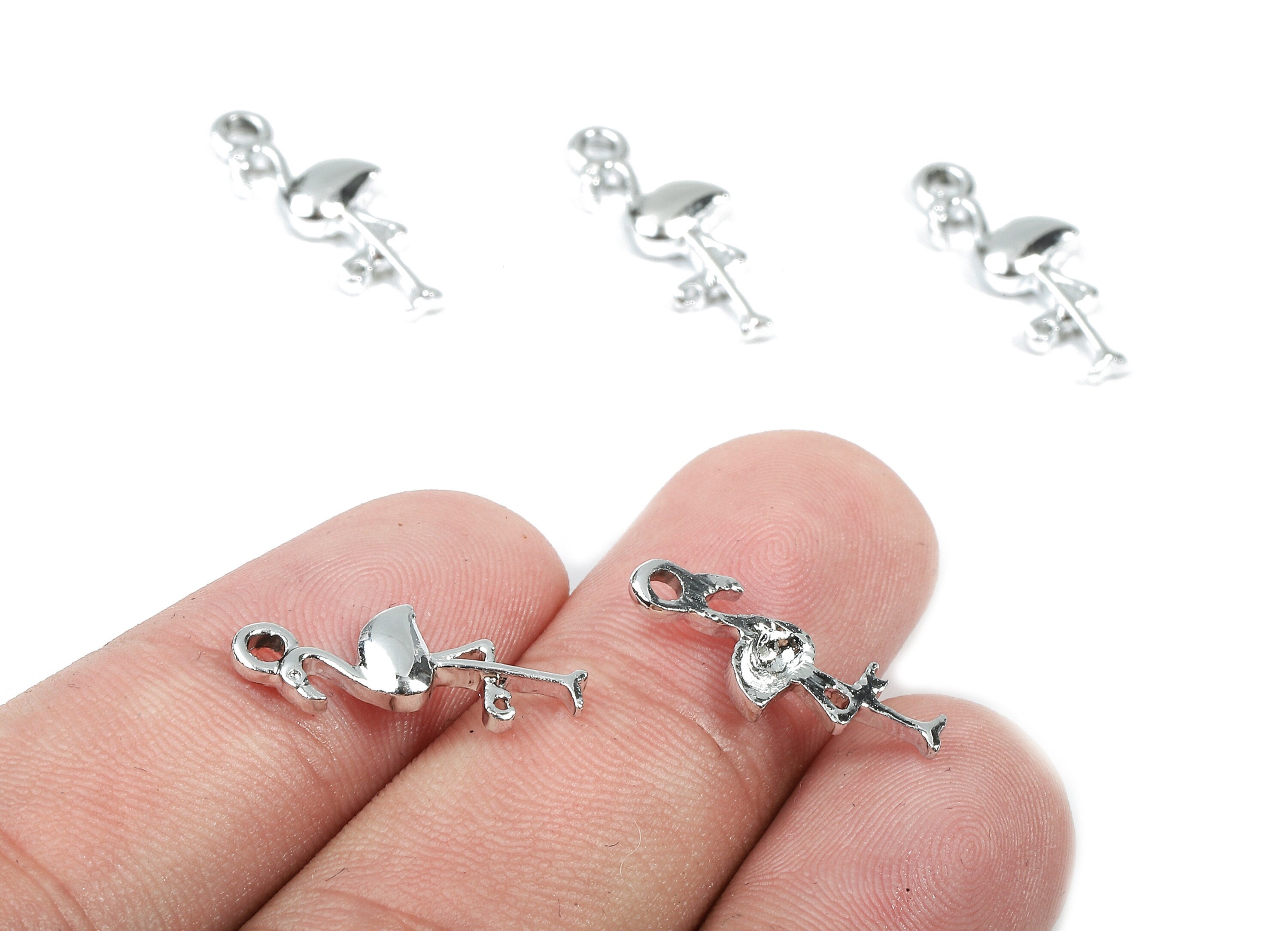 Alloy Flamingo Charms - Zinc Alloy Flamingo Earrings - Alloy Flamingo Pendant - Silver Tone Plated - 19.38x7.55x2.26mm - ZZ1469 - DOMEDBAZAAR