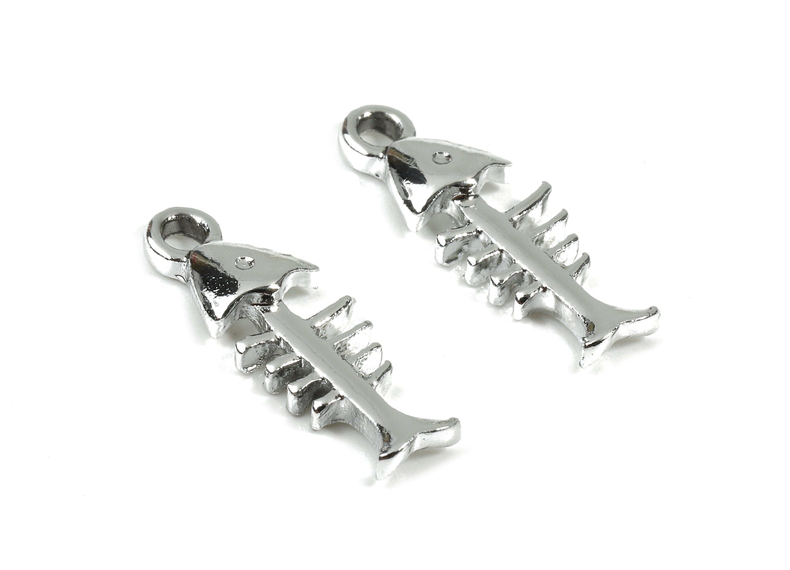Alloy Fish Bones Charms - Zinc Alloy Fish Bones Earrings and Pendant - Silver Tone Plated - Earring Findings - 19.43x6.99x2.44mm - ZZ1515 - DOMEDBAZAAR