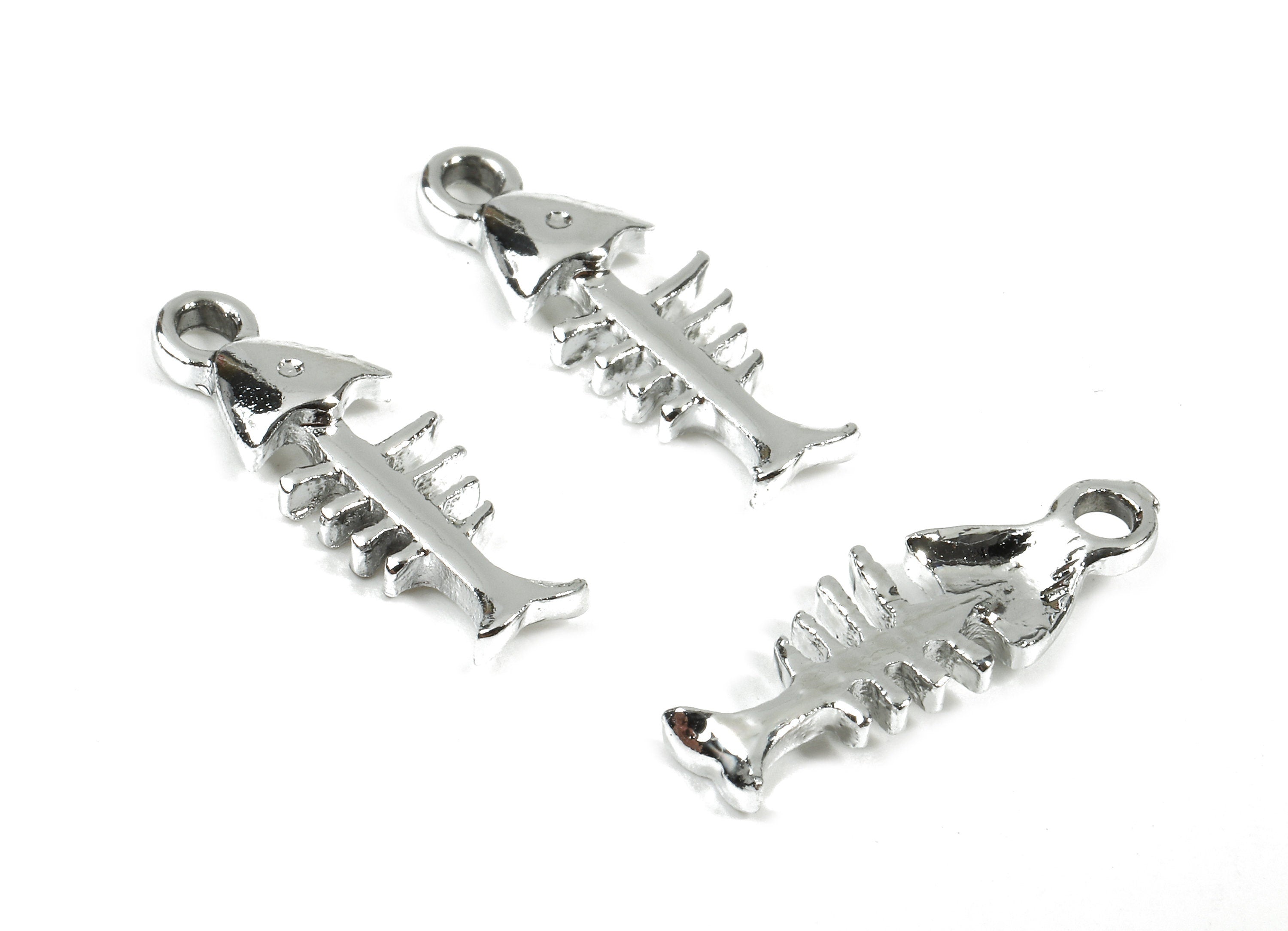 Alloy Fish Bones Charms - Zinc Alloy Fish Bones Earrings and Pendant - Silver Tone Plated - Earring Findings - 19.43x6.99x2.44mm - ZZ1515 - DOMEDBAZAAR