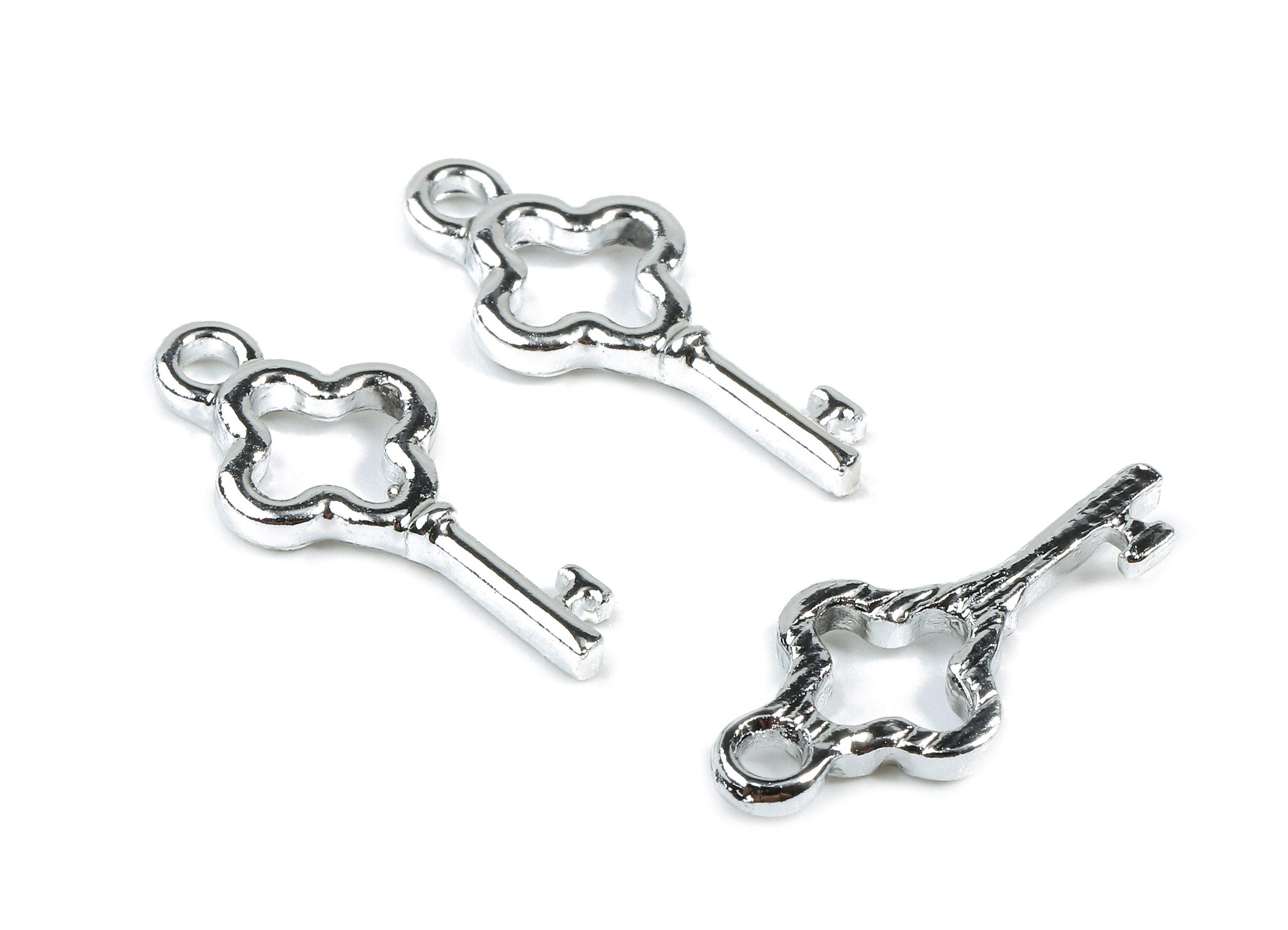 Alloy Key Charms - Zinc Alloy Key Earrings - Alloy Key Pendant - Silver Tone Plated - 20.07x8.7x1.8mm - ZZ1471 - DOMEDBAZAAR