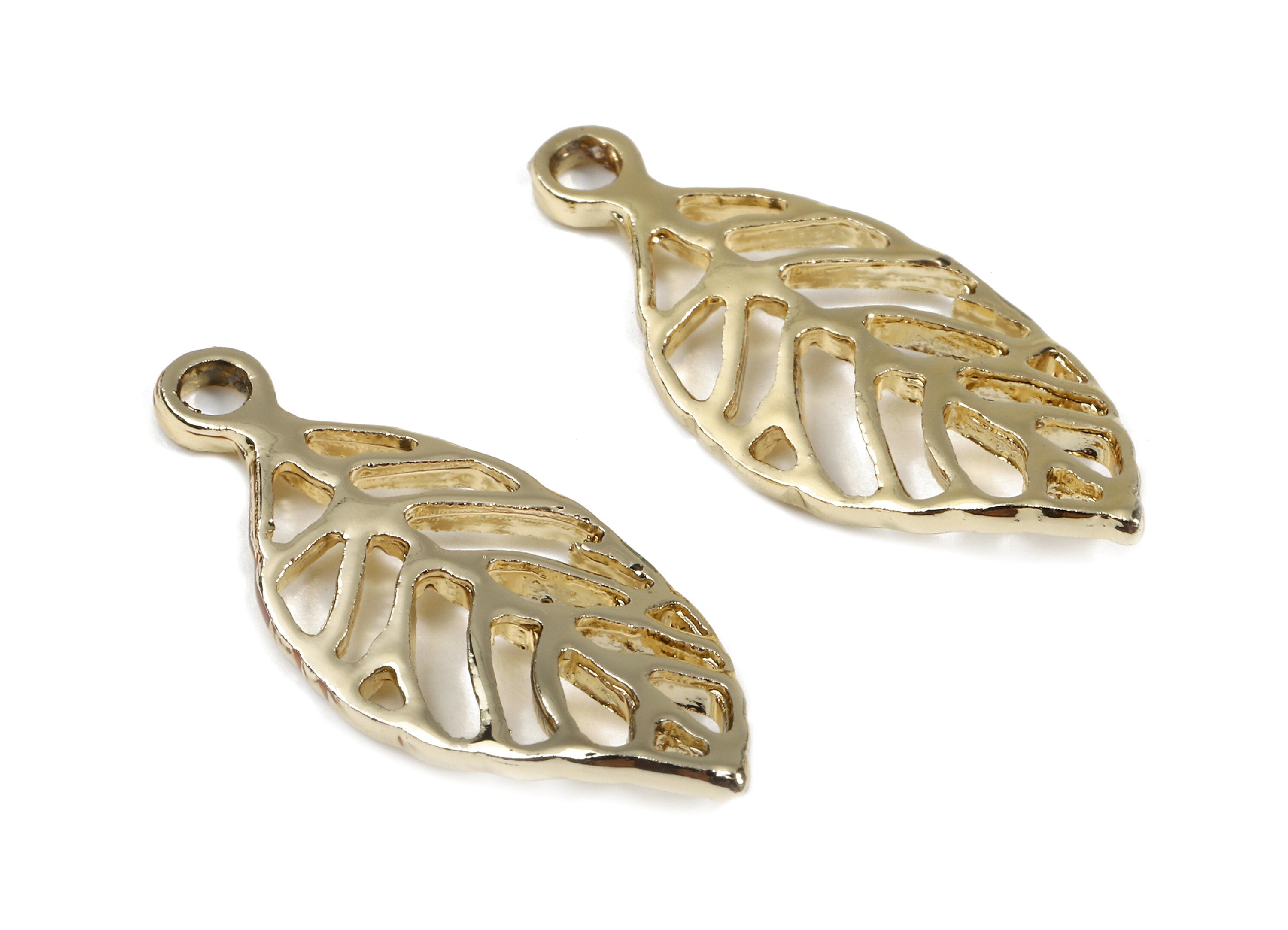 Alloy Leaf Charms - Zinc Alloy Leaf Earrings - Alloy Leaf Pendant - Gold Tone Plated - 28x12.11x2.19mm - ZZ1486 - DOMEDBAZAAR