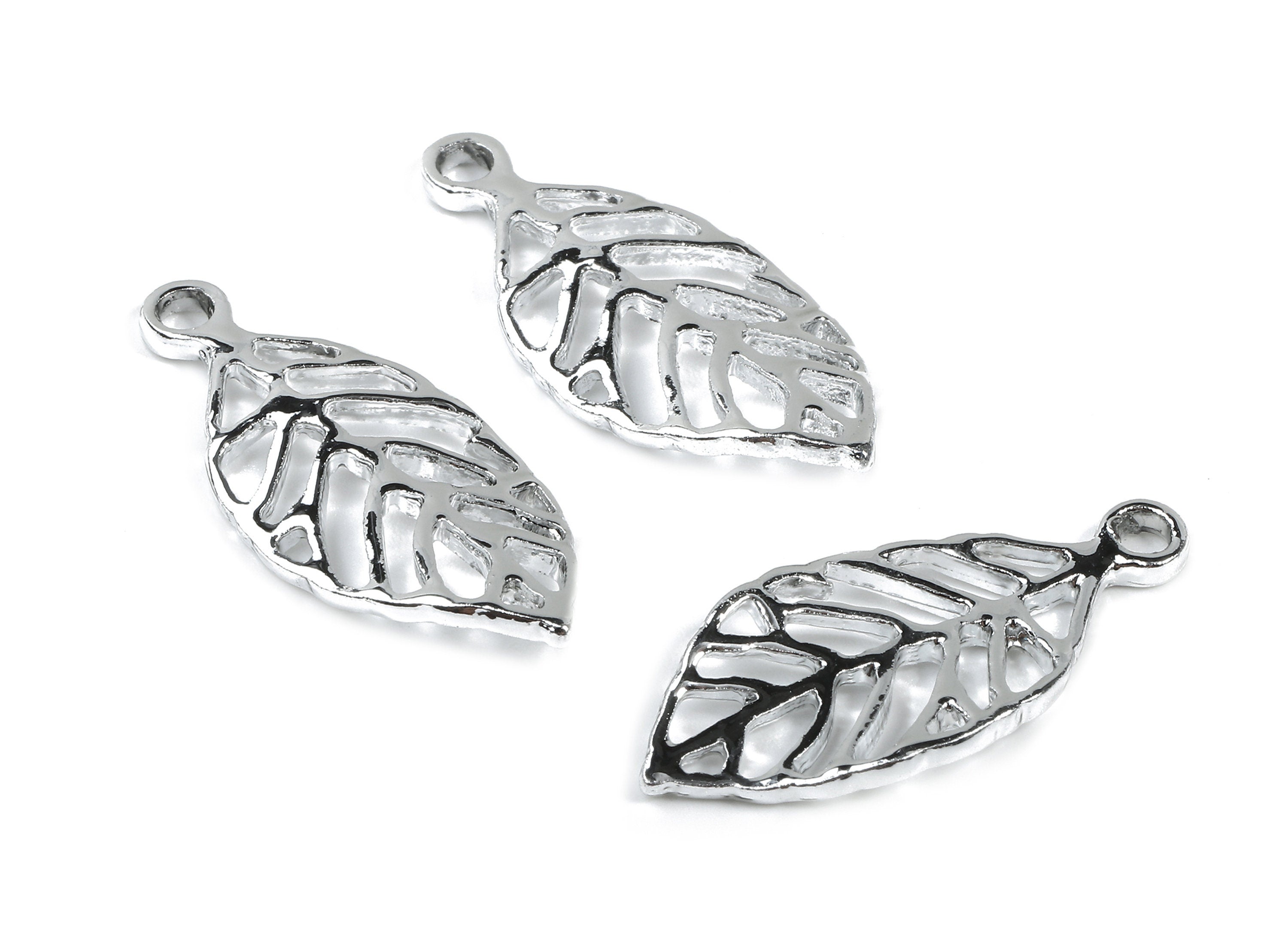 Alloy Leaf Charms - Zinc Alloy Leaf Earrings - Alloy Leaf Pendant - Silver Tone Plated - 28x12.11x2.19mm - ZZ1487 - DOMEDBAZAAR