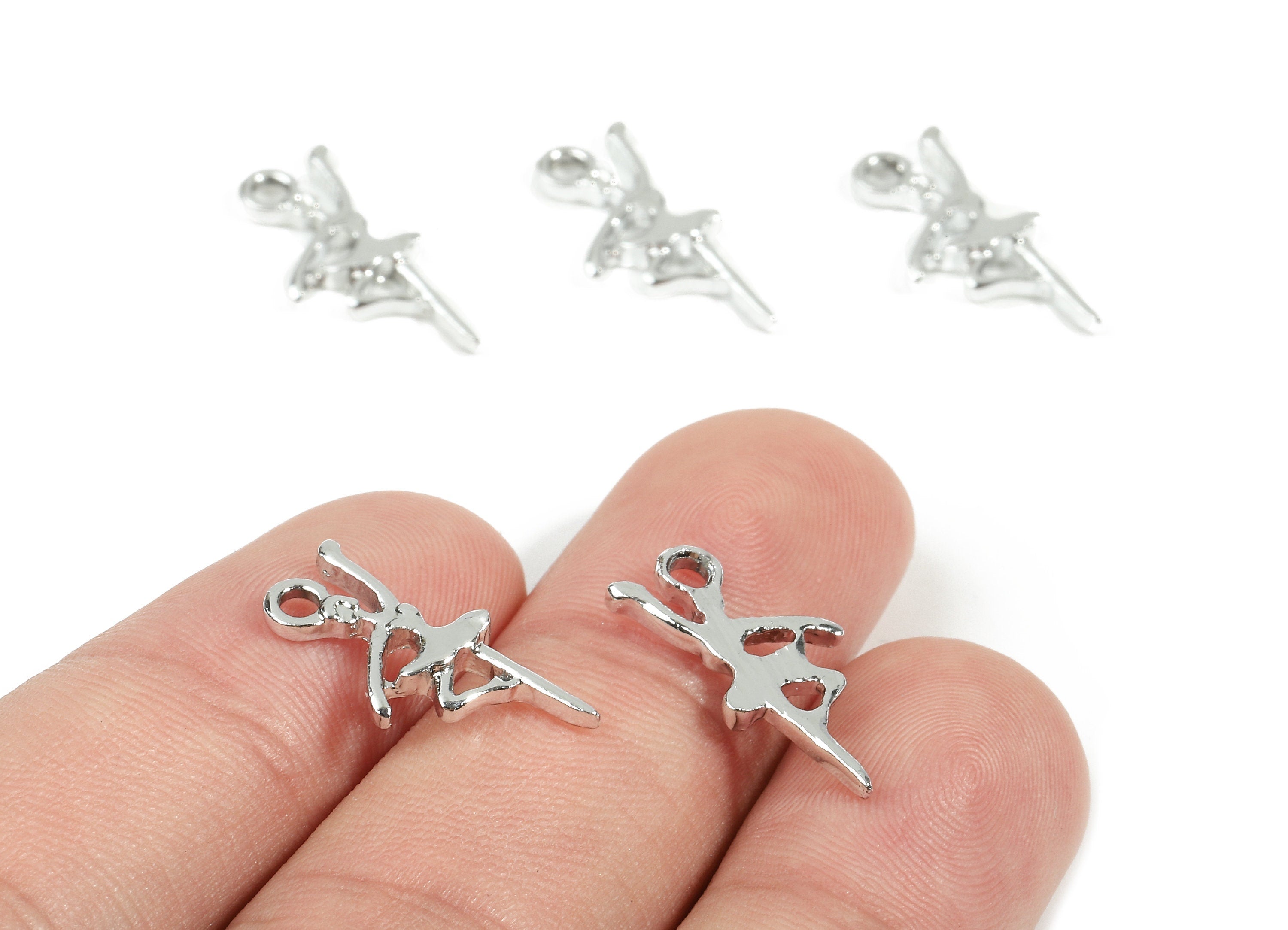 Alloy Ballerina Charms - Zinc Alloy Ballerina Earrings and Pendant - Silver Tone Plated - Earrings Finding - 19.19x9.13x2.12mm - ZZ1513 - DOMEDBAZAAR