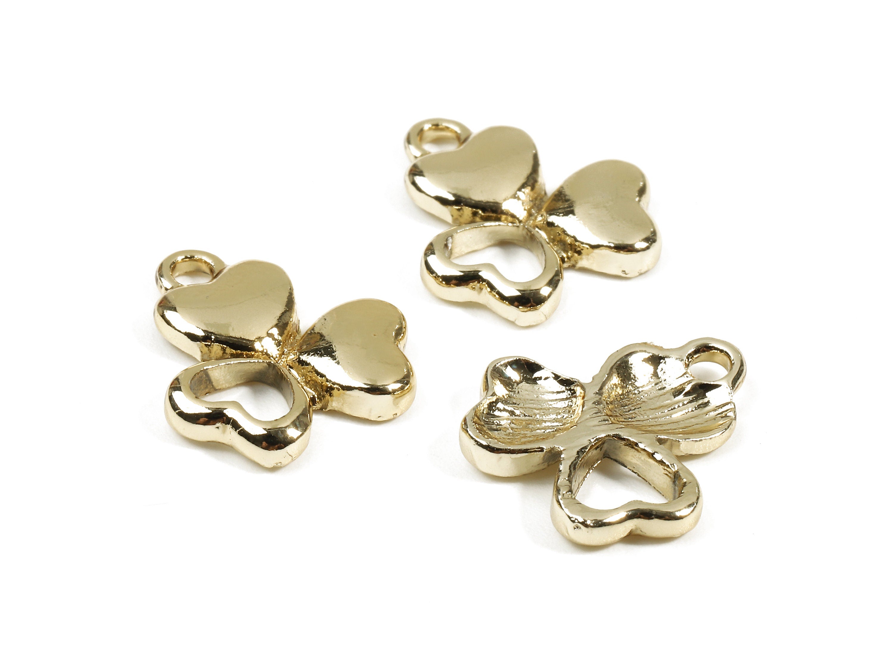 Alloy Clover Charms - Zinc Alloy Clover Earrings and Pendant - Gold Tone Plated - Earrings Finding - 15.55x12.88x2.39mm - ZZ1518 - DOMEDBAZAAR