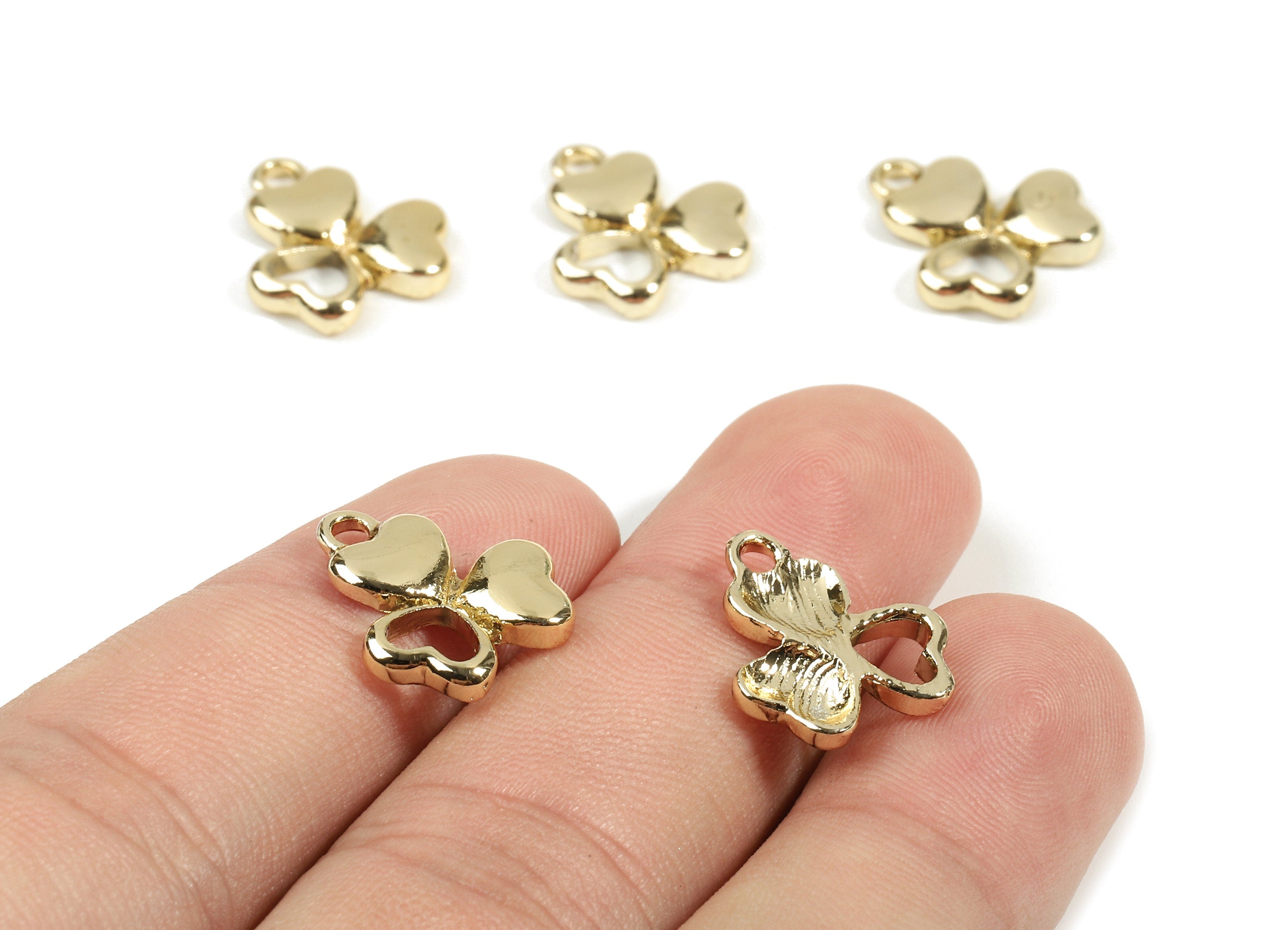 Alloy Clover Charms - Zinc Alloy Clover Earrings and Pendant - Gold Tone Plated - Earrings Finding - 15.55x12.88x2.39mm - ZZ1518 - DOMEDBAZAAR