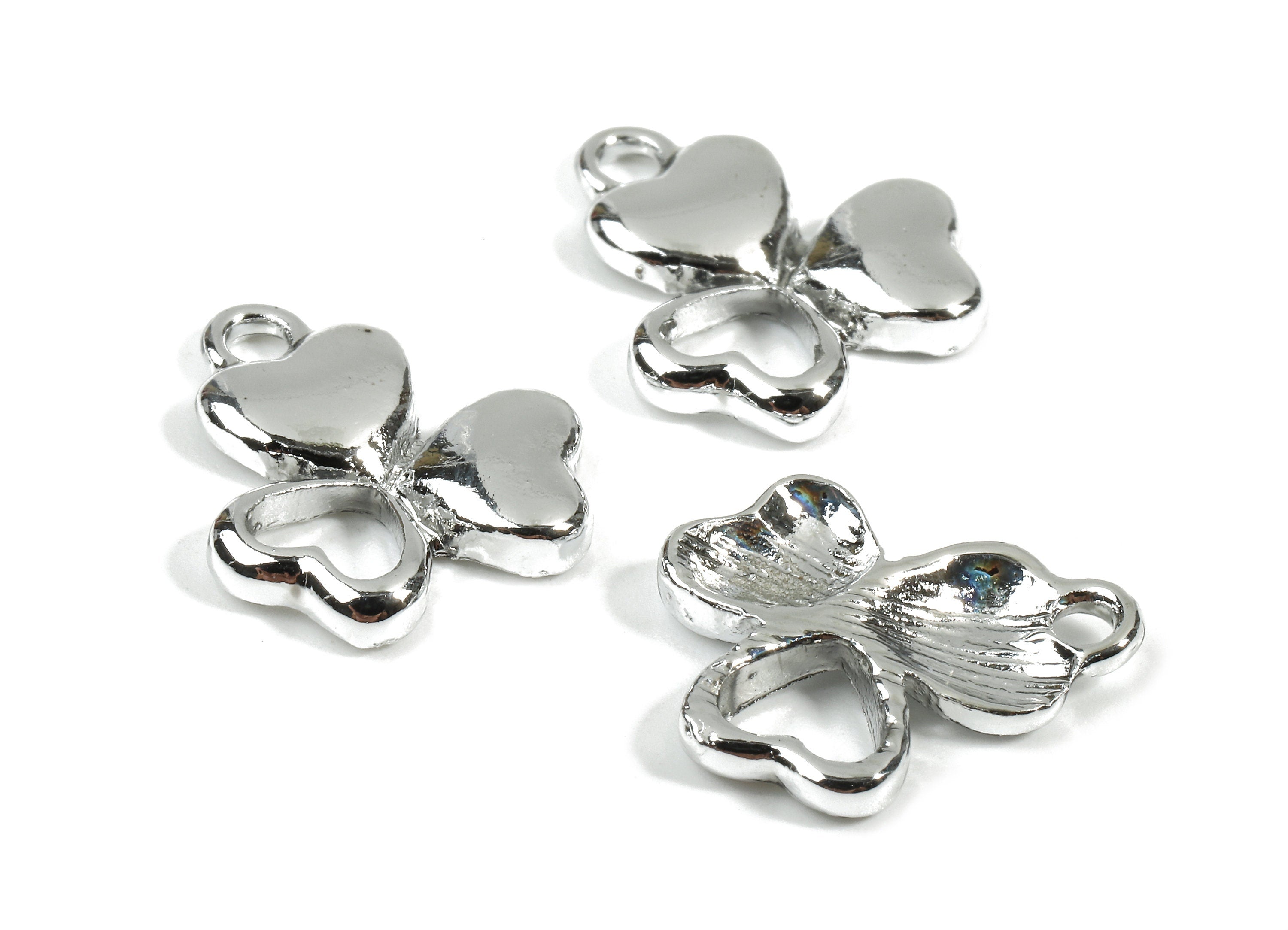 Alloy Clover Charms - Zinc Alloy Clover Earrings and Pendant - Silver Tone Plated - Earrings Finding - 15.55x12.88x2.39mm - ZZ1519 - DOMEDBAZAAR