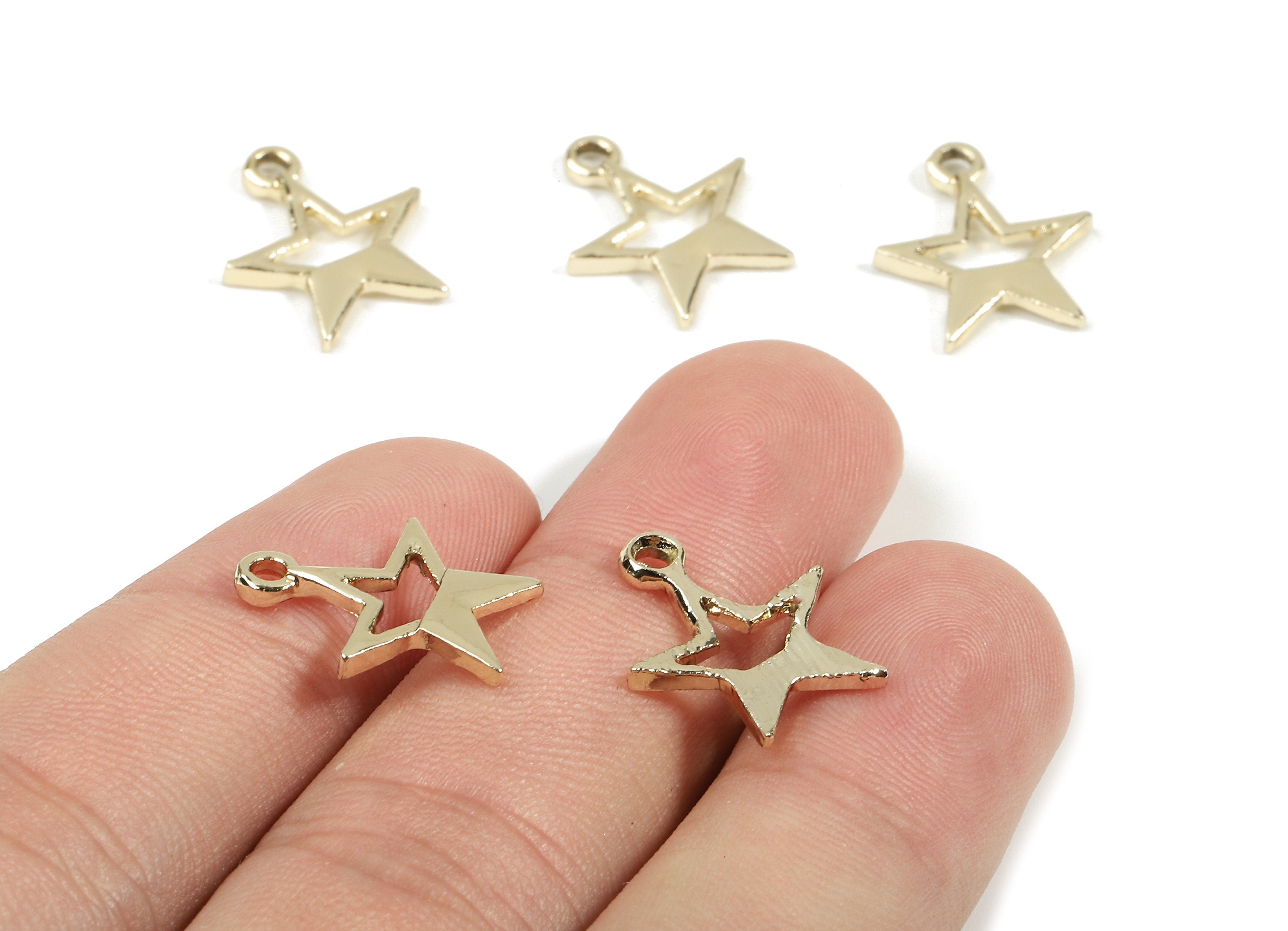 Alloy Star Charms - Zinc Alloy Star Earrings and Pendant - Gold Tone Plated - Earrings Finding - 16.83x13.82x1.55mm - ZZ1524 - DOMEDBAZAAR