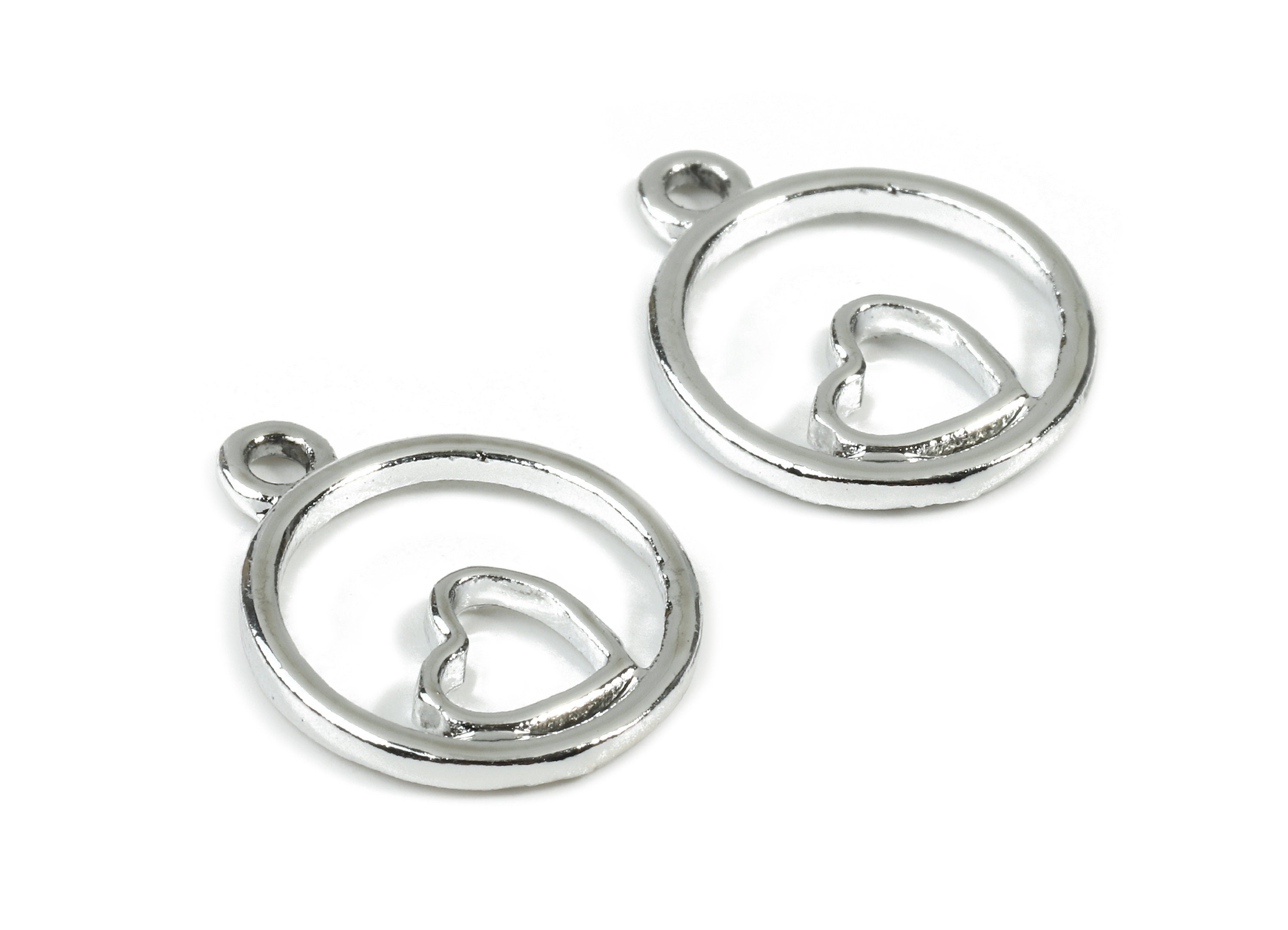 Alloy Heart Charms - Zinc Alloy Heart Earrings and Pendant - Silver Tone Plated - Earrings Finding - 17.87x14.57x1.91mm - ZZ1527 - DOMEDBAZAAR