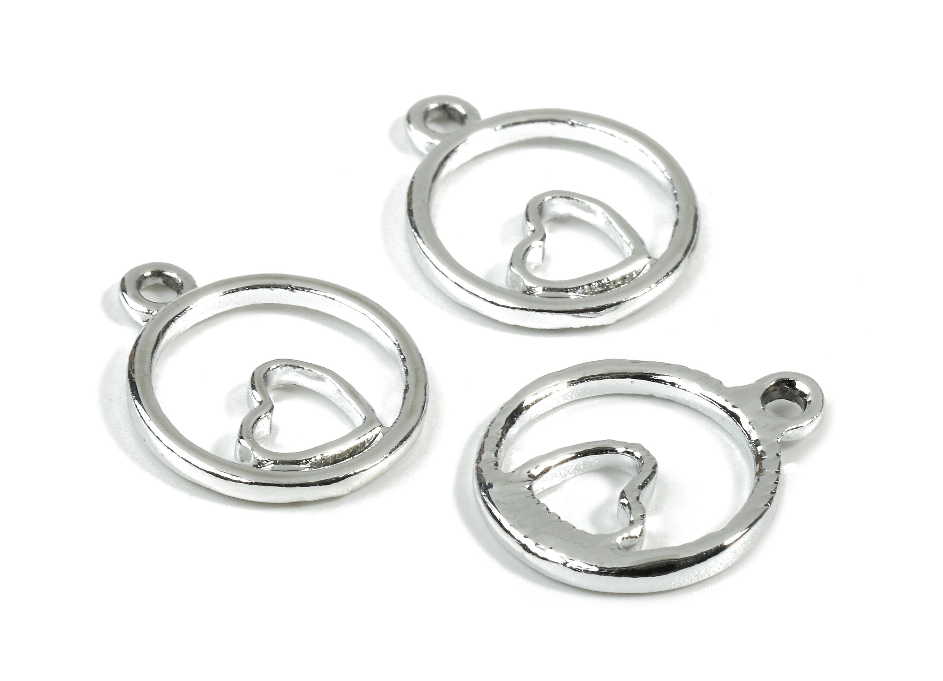 Alloy Heart Charms - Zinc Alloy Heart Earrings and Pendant - Silver Tone Plated - Earrings Finding - 17.87x14.57x1.91mm - ZZ1527 - DOMEDBAZAAR