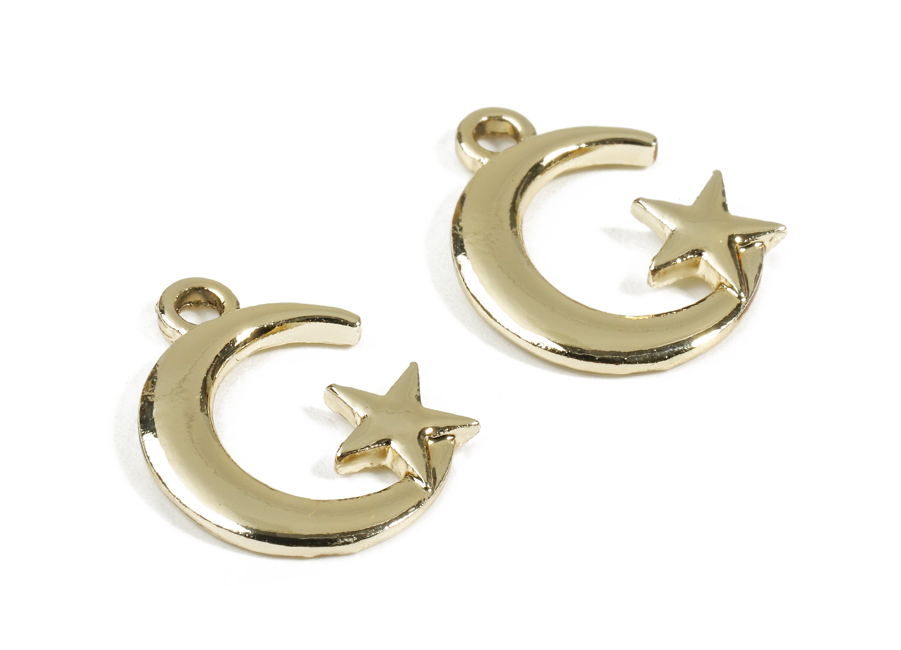 Alloy The Star and Crescent Charms - Zinc Alloy The Star and Crescent Earrings and Pendant - Gold Tone Plated - 17.58x13.83x1.73mm - ZZ1534 - DOMEDBAZAAR