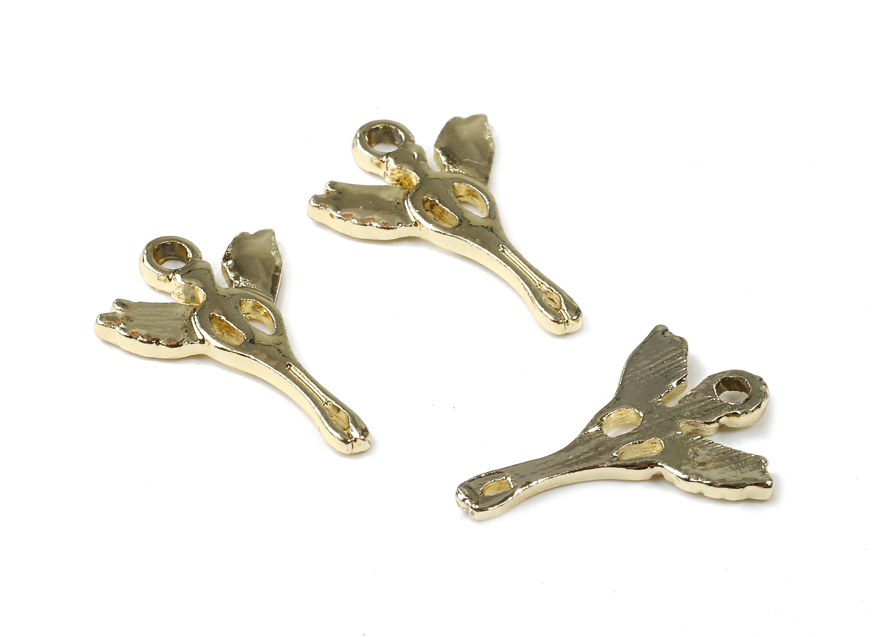 Alloy Angel Wing Charms - Zinc Alloy Angel Wing Earrings and Pendant - Gold Tone Plated - Jewelry Supplies - 20.32x13.74x1.81mm - ZZ1472 - DOMEDBAZAAR