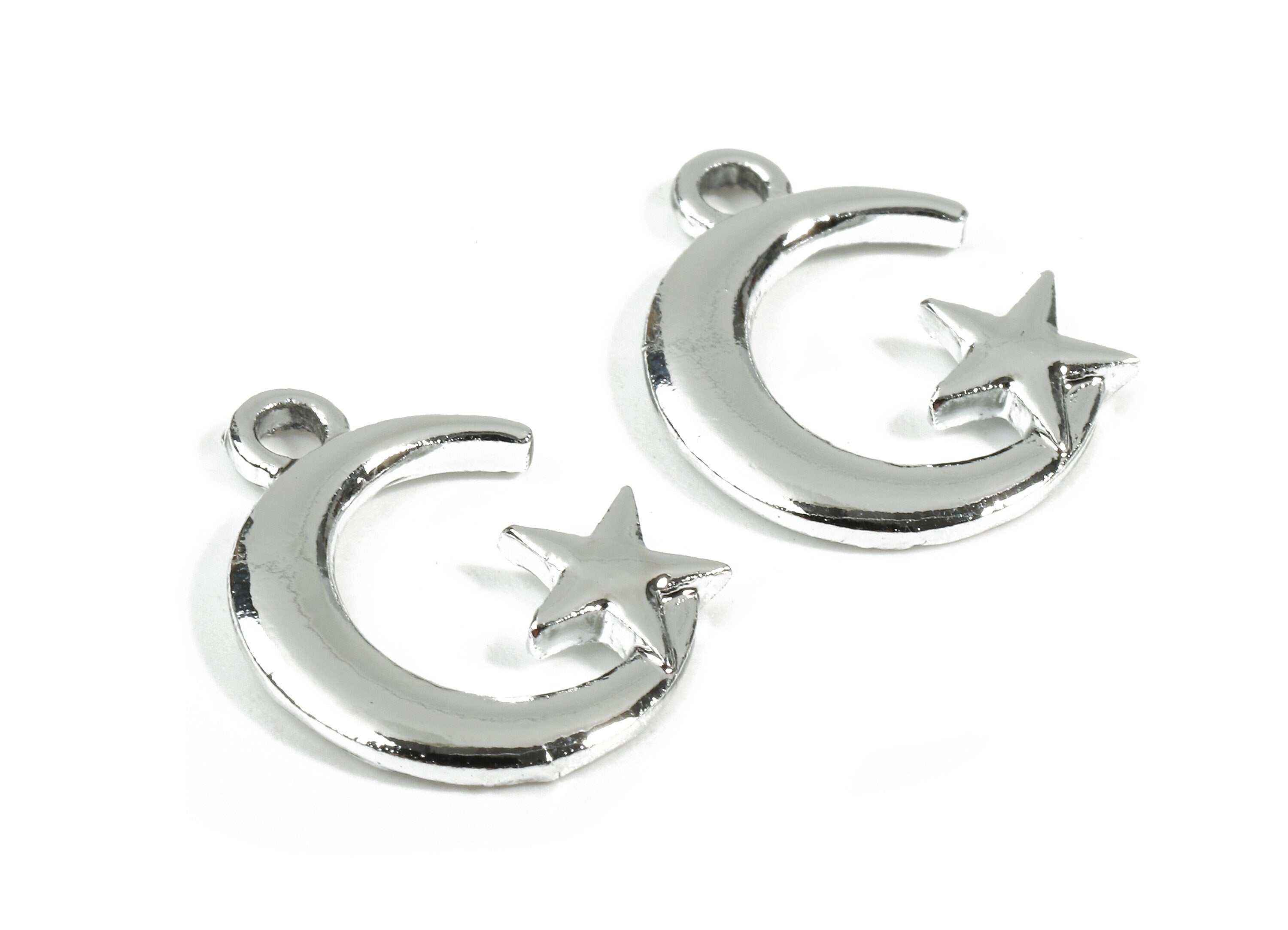 Alloy The Star and Crescent Charm - Zinc Alloy The Star and Crescent Earrings and Pendant - Silver Tone Plated - 17.58x13.83x1.73mm - ZZ1535 - DOMEDBAZAAR