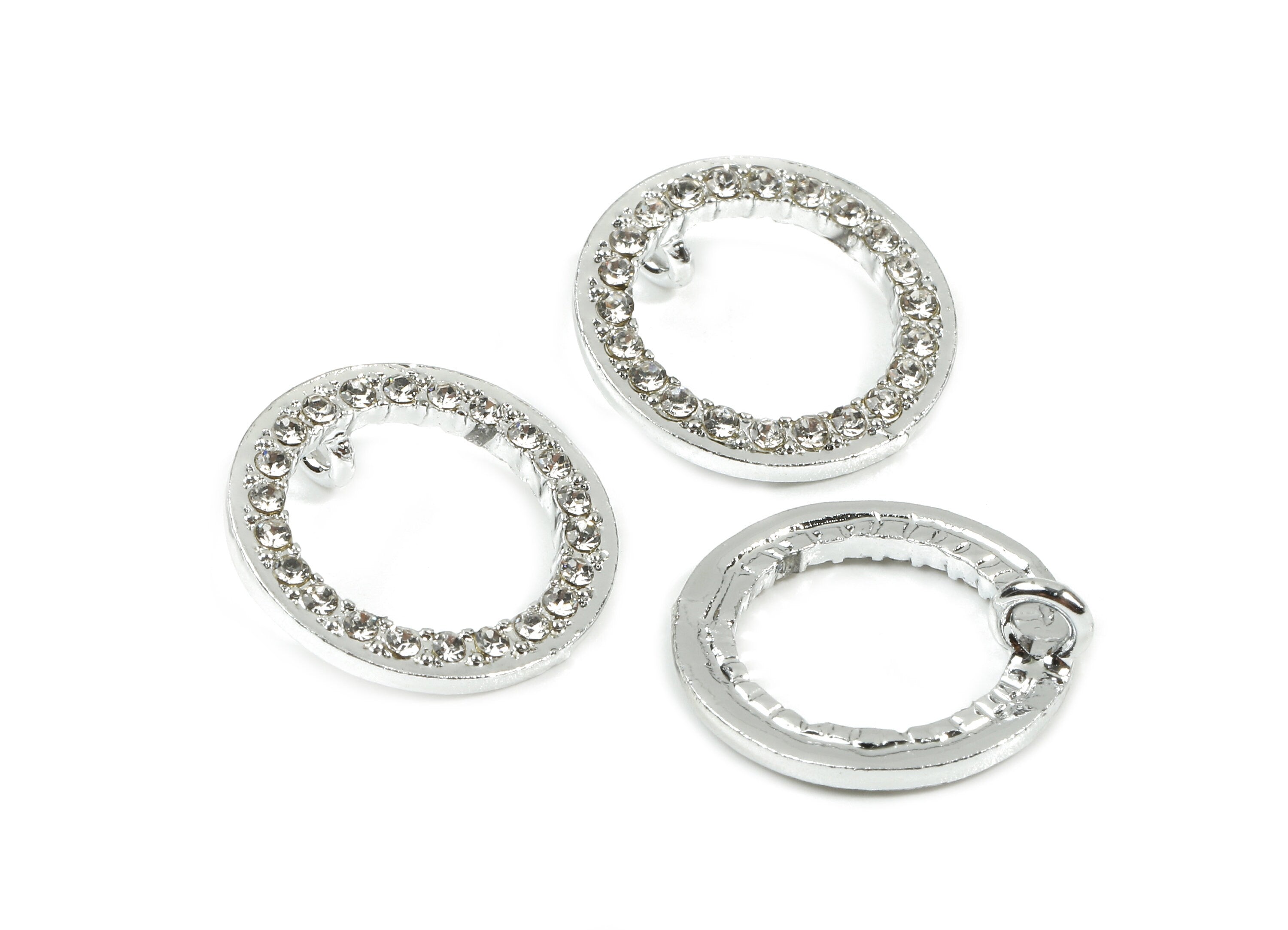 Alloy Round Charms - Zinc Alloy Round Earrings - Alloy Glass Beads Pendant - Silver Tone Plated - 17.54x17.54x1.97mm - ZZ1576 - DOMEDBAZAAR