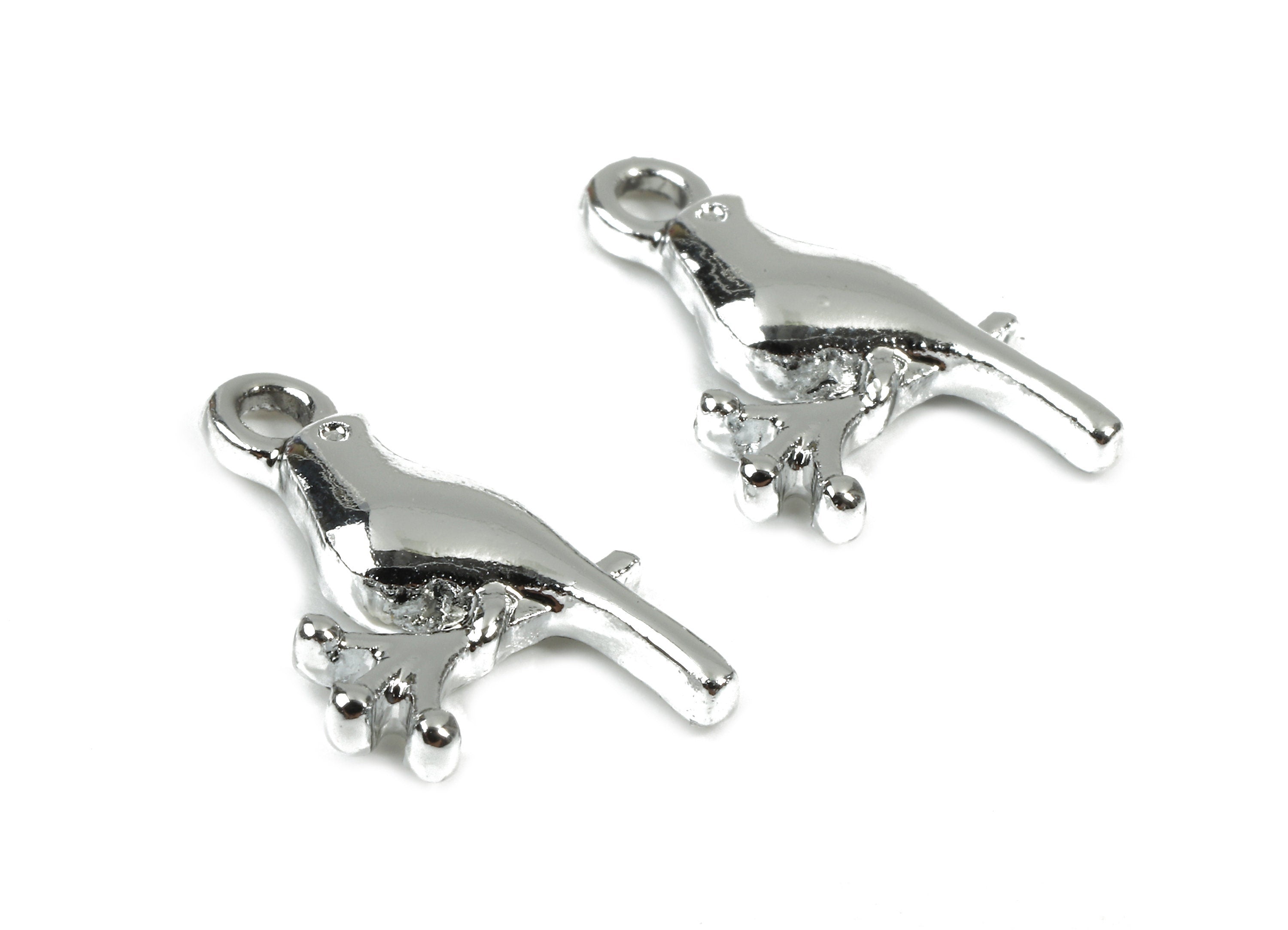 Alloy Bird Charms - Zinc Alloy Bird Earrings and Pendant - Silver Tone Plated - Earrings Finding - 18.31x11.46x2.48mm - ZZ1489 - DOMEDBAZAAR