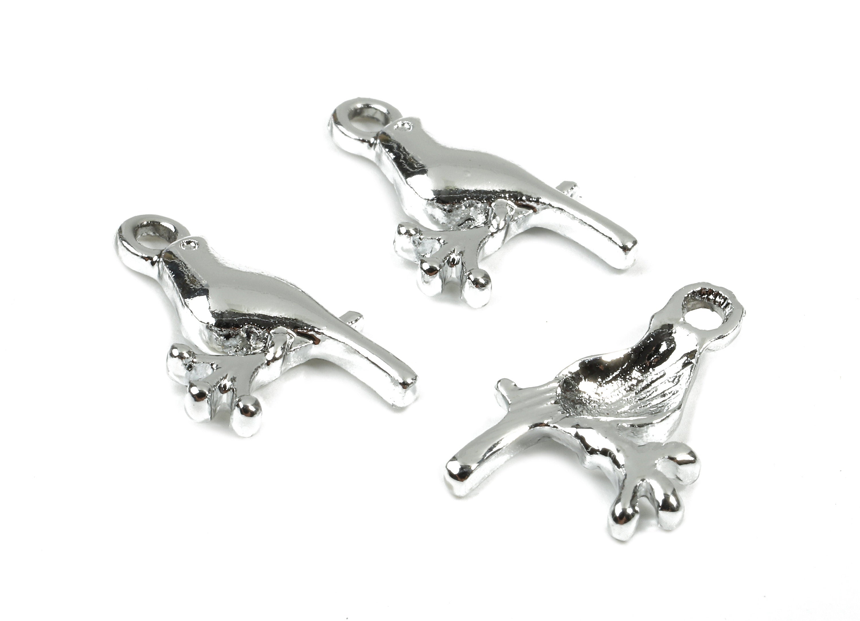Alloy Bird Charms - Zinc Alloy Bird Earrings and Pendant - Silver Tone Plated - Earrings Finding - 18.31x11.46x2.48mm - ZZ1489 - DOMEDBAZAAR