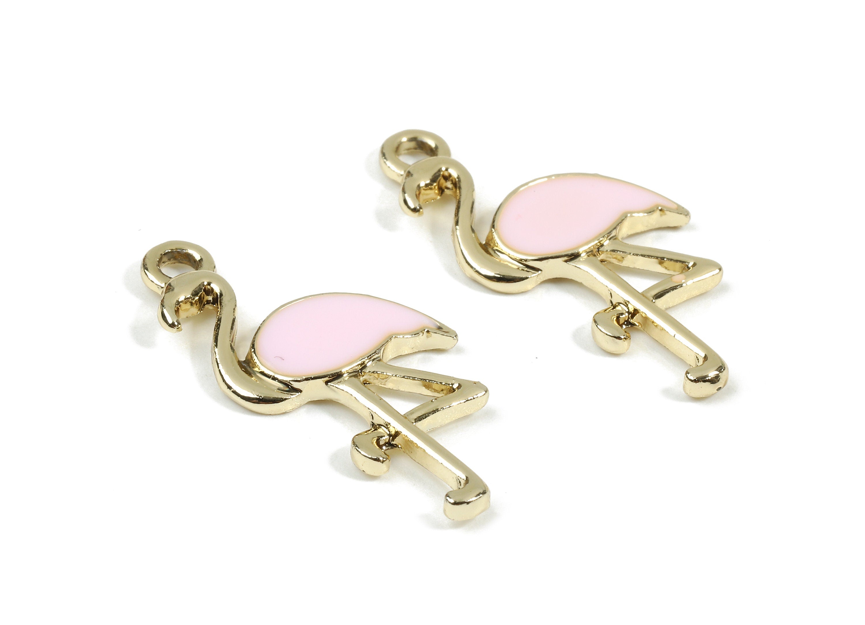 Alloy Flamingo Charms - Zinc Alloy Flamingo Earring - Bracelet Pendant - Enamel Pendant - Gold Tone Plated - 29.23x13.68x2.11mm - ZZ1549 - DOMEDBAZAAR