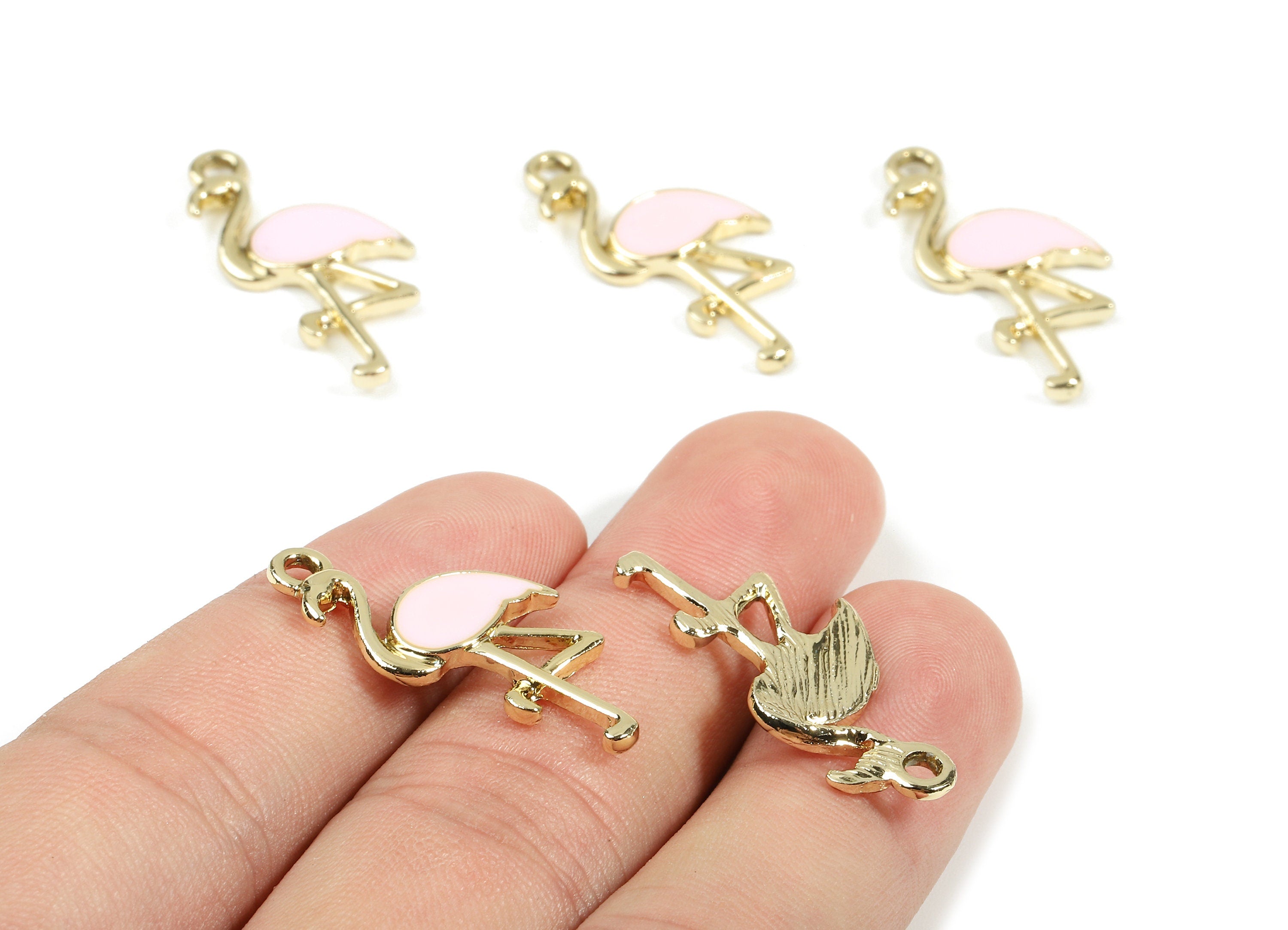 Alloy Flamingo Charms - Zinc Alloy Flamingo Earring - Bracelet Pendant - Enamel Pendant - Gold Tone Plated - 29.23x13.68x2.11mm - ZZ1549 - DOMEDBAZAAR