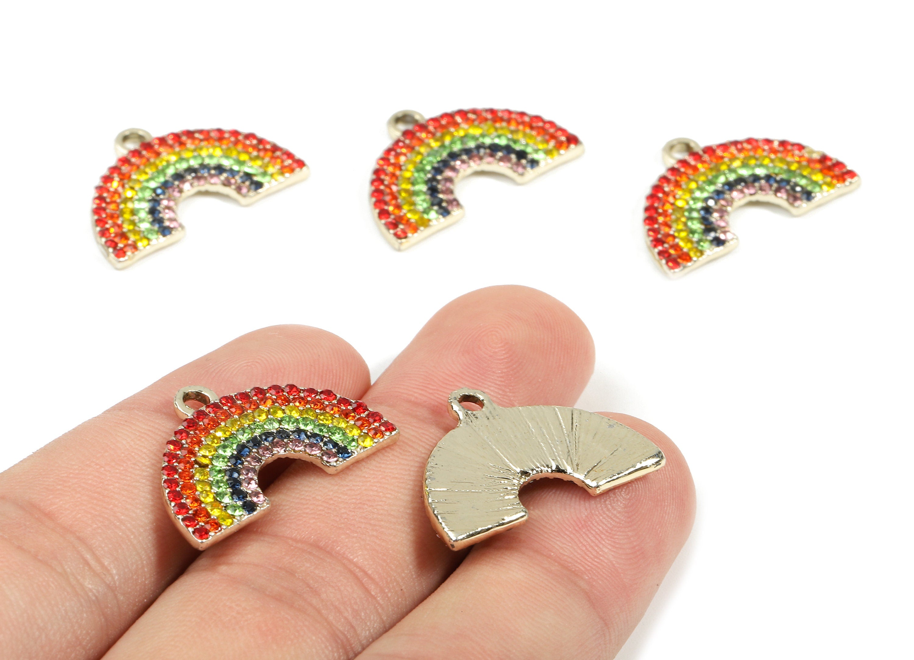 Alloy Rainbow Charms - Zinc Alloy Rainbow Earrings - Alloy Glass Beads Pendant - Rainbow Gold Tone Plated - 24.3x16.59x2.16mm - ZZ1546 - DOMEDBAZAAR