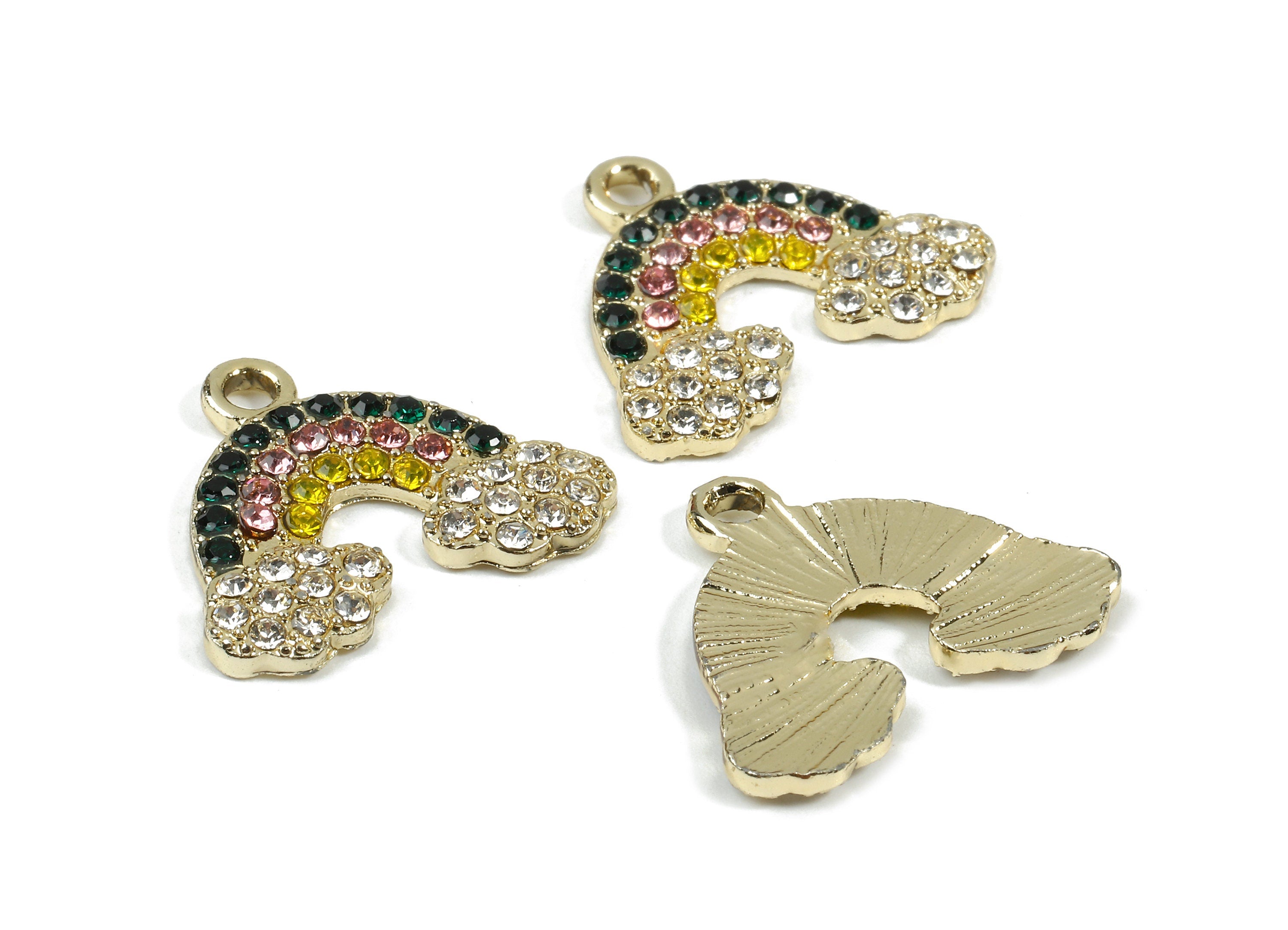 Alloy Rainbow Charms - Zinc Alloy Rainbow Earrings - Alloy Glass Beads Pendant - Rainbow Gold Tone Plated - 21.11x17.7x1.87mm - ZZ1541 - DOMEDBAZAAR