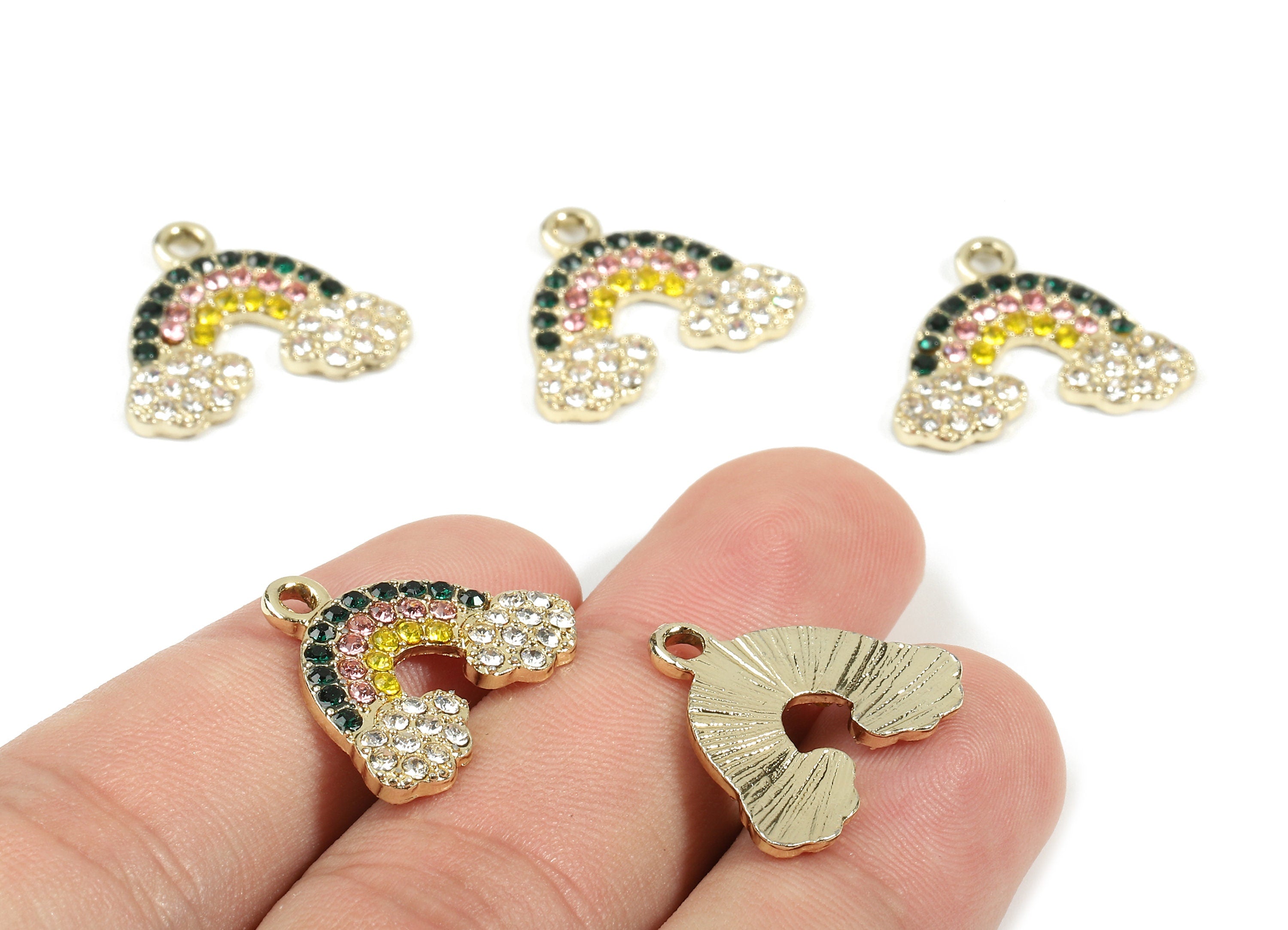 Alloy Rainbow Charms - Zinc Alloy Rainbow Earrings - Alloy Glass Beads Pendant - Rainbow Gold Tone Plated - 21.11x17.7x1.87mm - ZZ1541 - DOMEDBAZAAR