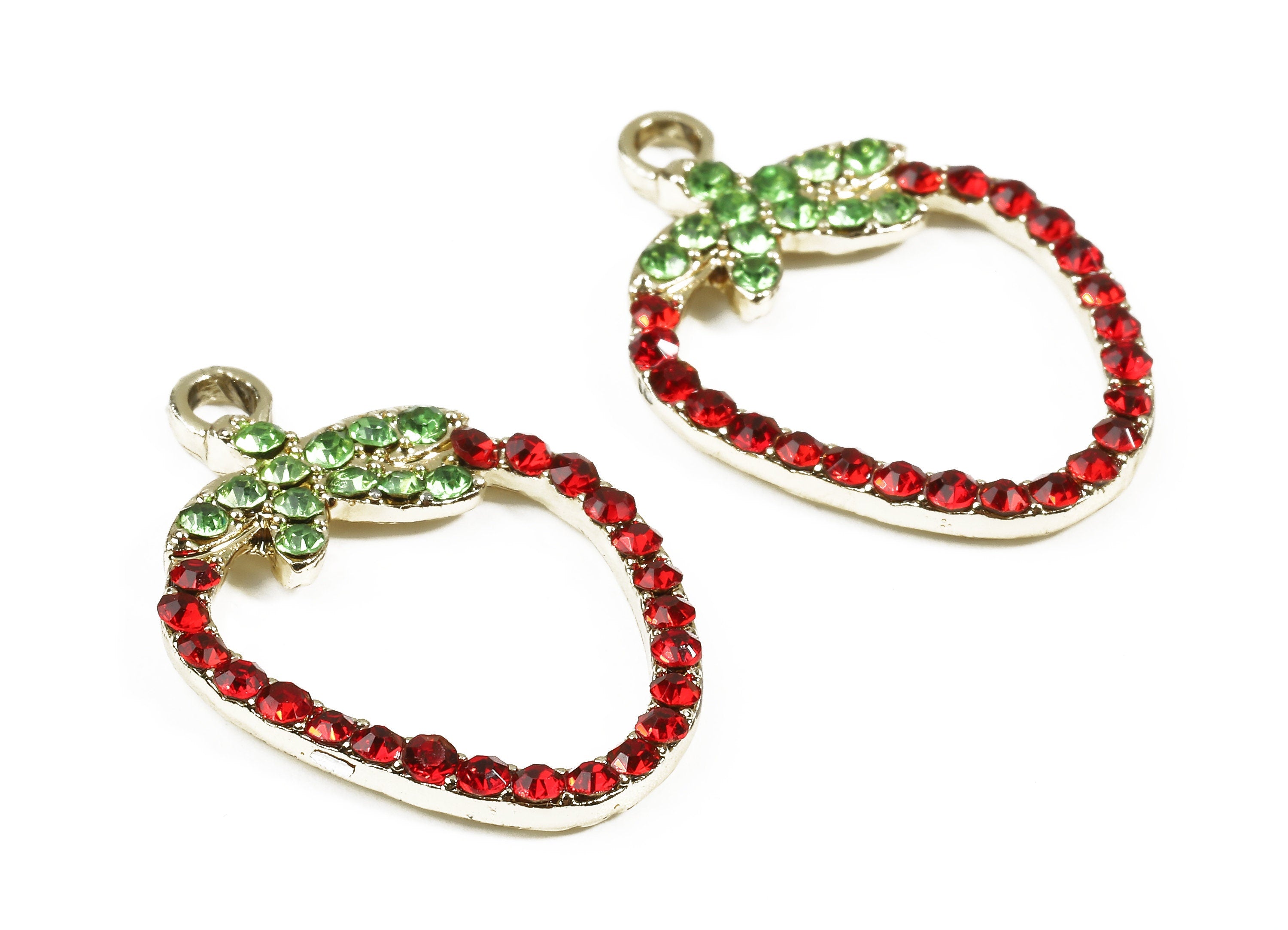 Alloy Strawberry Charms - Zinc Alloy Strawberry Earrings - Alloy Glass Beads Pendant - Gold Tone Plated - 26.67x18.7x2.52mm - ZZ1550 - DOMEDBAZAAR