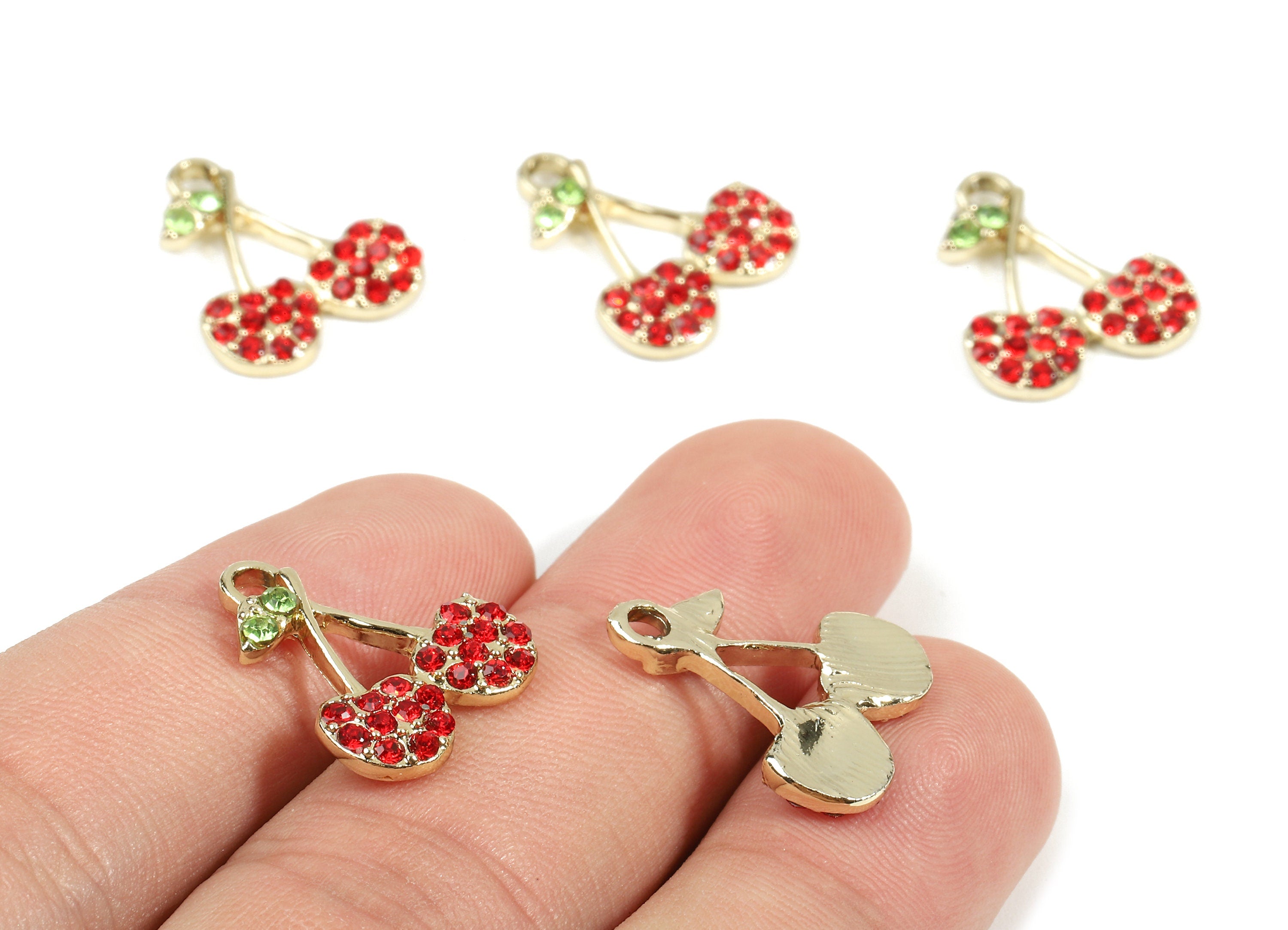 Alloy Cherry Charms - Zinc Alloy Cherry Earrings - Alloy Glass Beads Pendant - Cherry Gold Tone Plated - 18.41x15.63x2.45mm - ZZ1542 - DOMEDBAZAAR