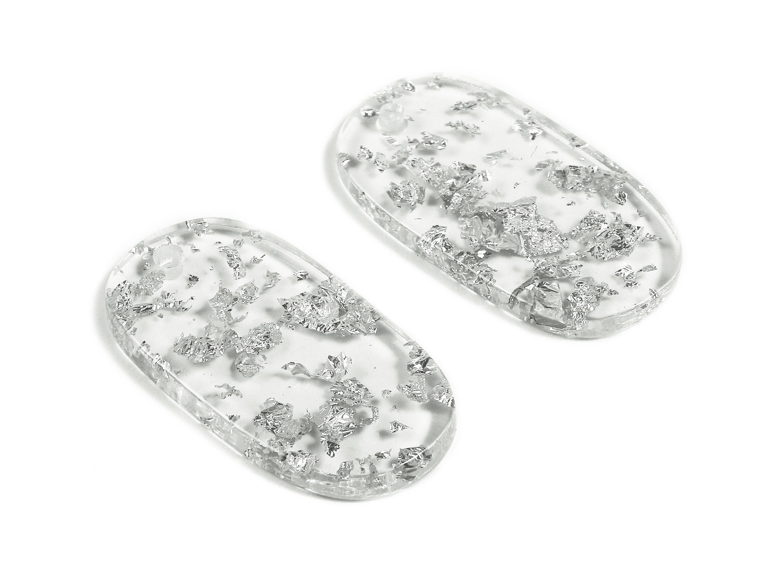 Acetate Oval Charms - Oval Earrings and Pendant - Oval Silver Foil & Confetti - Color Code:A266 - 26.63x13.9x2.7mm - AC1156-A254 - DOMEDBAZAAR