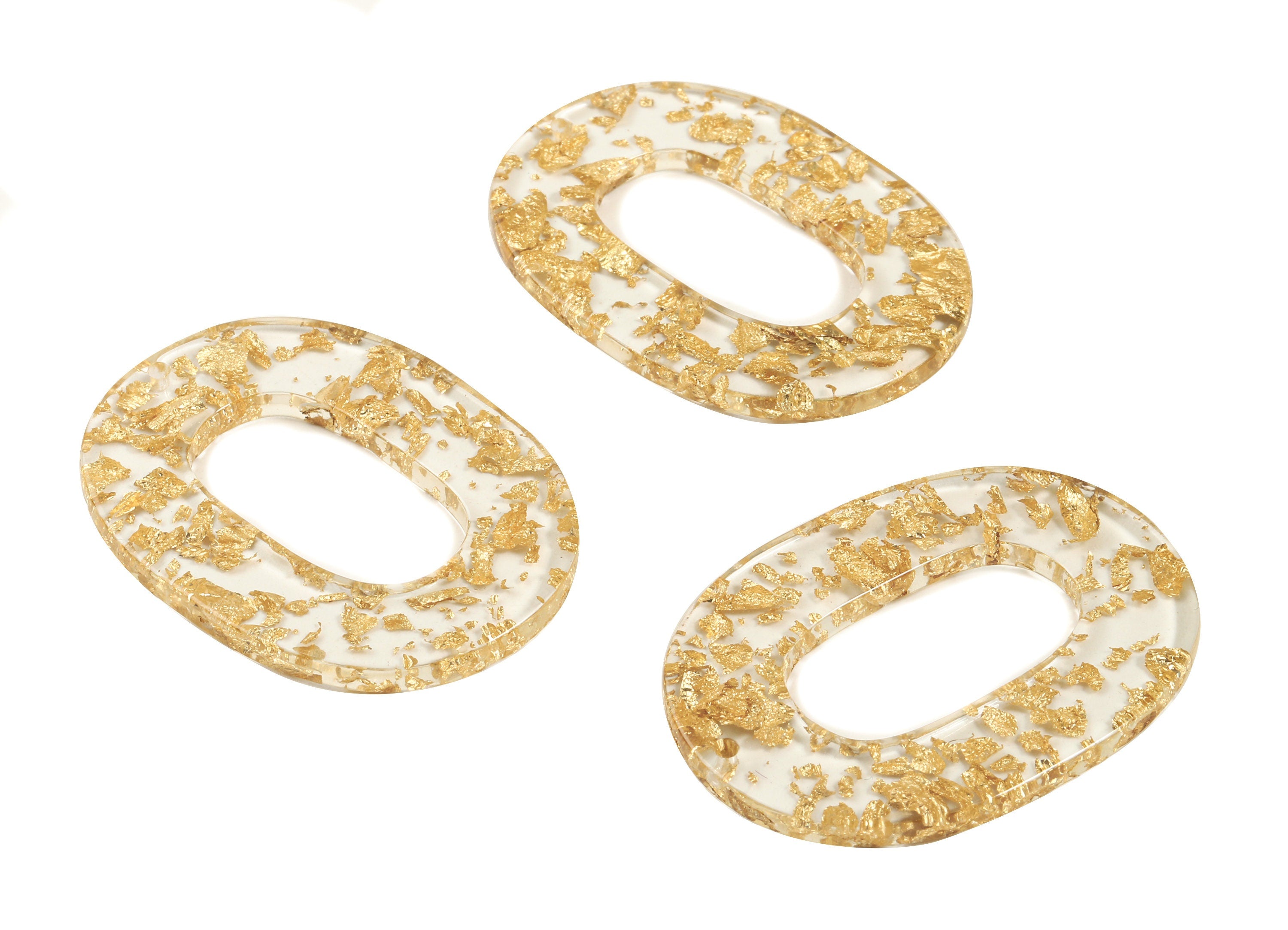 Acetate Oval Charms - Oval Earrings and Pendant - Gold Foil & Confetti - Jewelry Supplies - Color Code: A255 - 46.9x34.3x2.3mm - AC1065-A255 - DOMEDBAZAAR