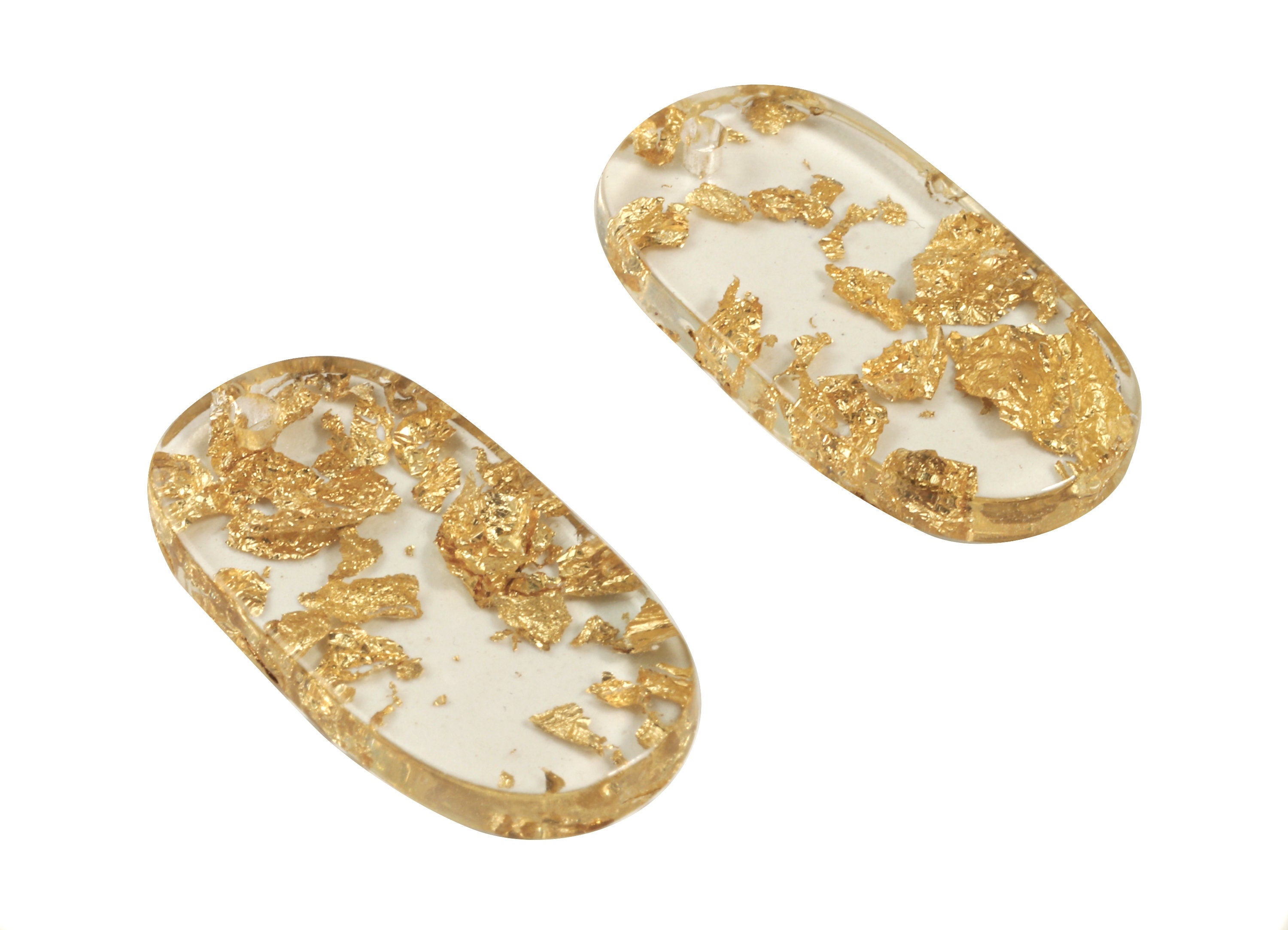 Acetate Oval Charms - Oval Earrings and Pendant - Gold Foil & Confetti - Earring Findings - Color Code:A255 - 26.63x13.9x2.7mm - AC1156-A255 - DOMEDBAZAAR