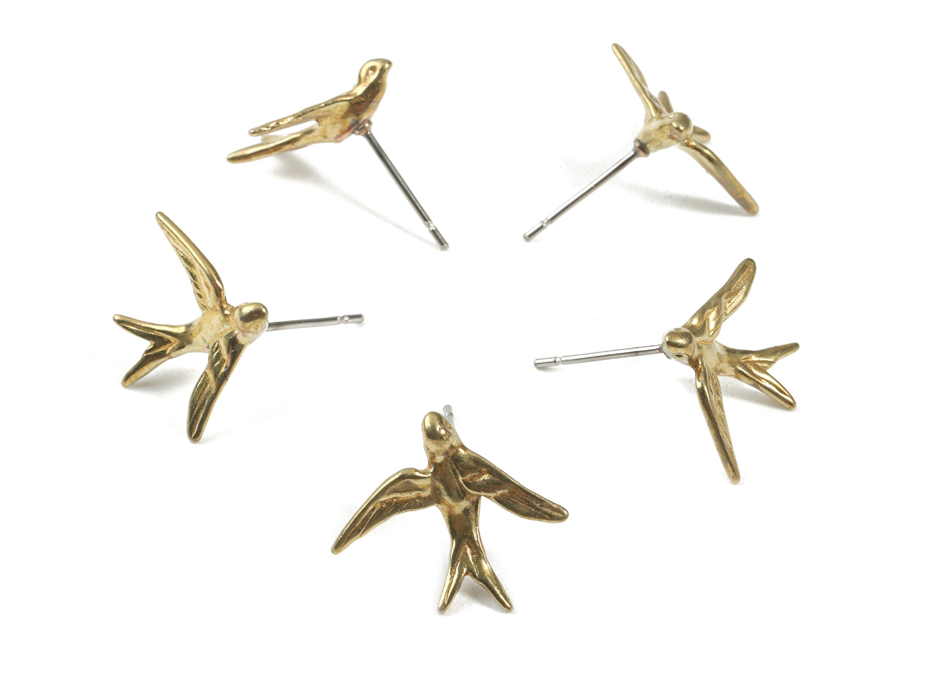 Brass Swallow Earring Post - Raw Brass Swallow Earring Stud - Earring Findings - Jewellery Supplies - 17.64x14.85x3.26mm - PP3007 - DOMEDBAZAAR