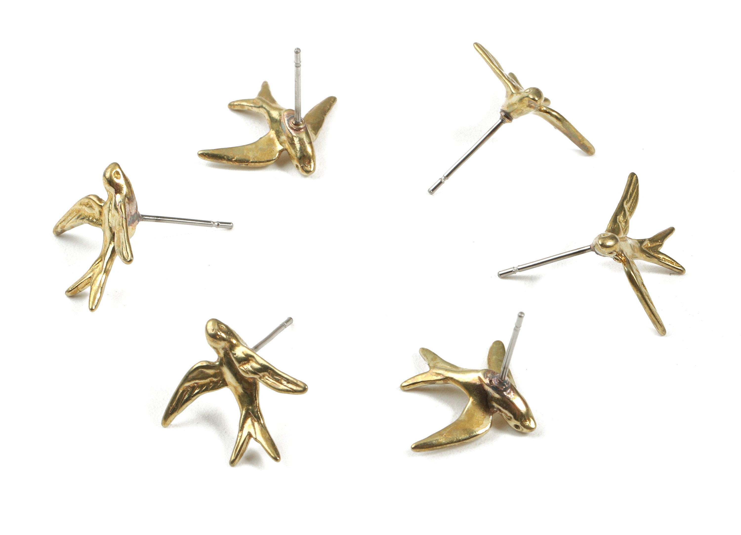 Brass Swallow Earring Post - Raw Brass Swallow Earring Stud - Earring Findings - Jewellery Supplies - 17.64x14.85x3.26mm - PP3007 - DOMEDBAZAAR
