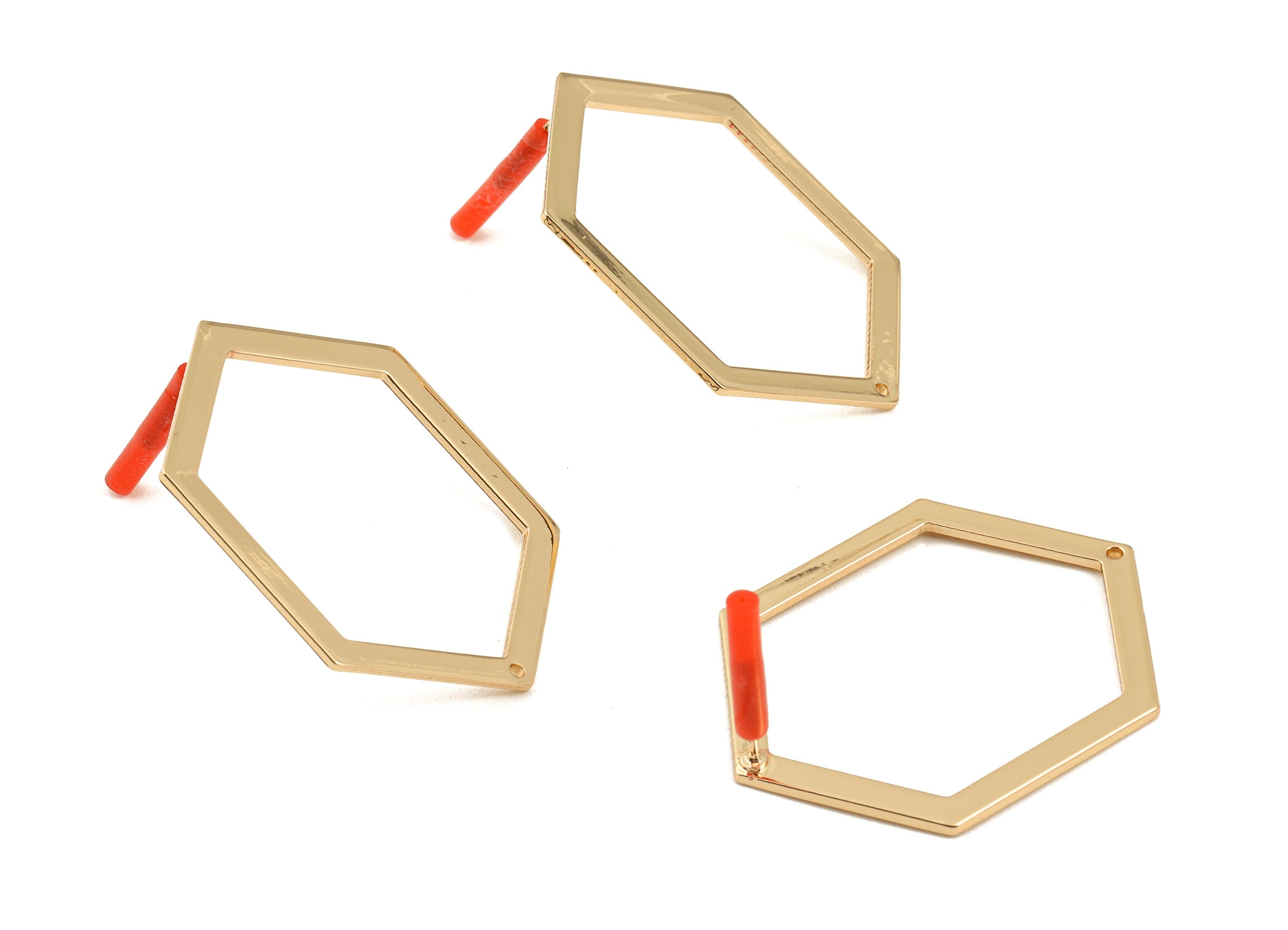 Brass Hexagon Earring Post - Brass Hexagon Earring Stud - Gold Tone Plated Brass - Earring Post - Jewelry Supplies - 39x29x1mm - PP3031 - DOMEDBAZAAR