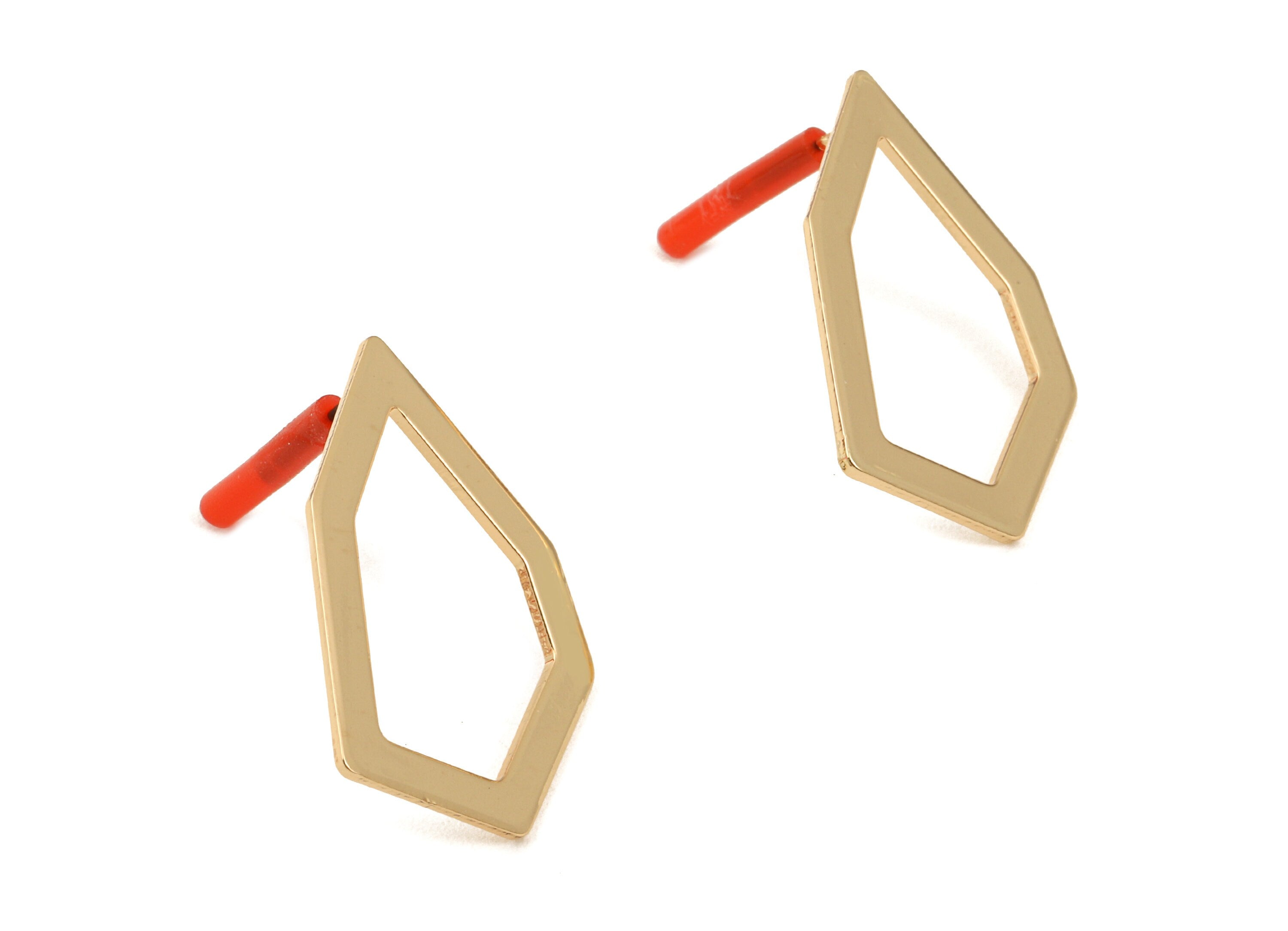 Brass Geometric Earring Post - Brass Geometric Earring Stud - Gold Tone Plated Brass - Jewelry Supplies - 29.09x20x1.03mm - PP3034 - DOMEDBAZAAR