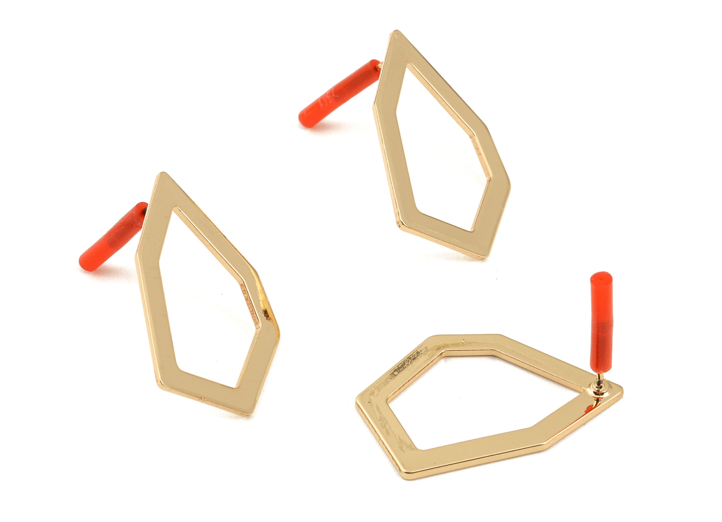 Brass Geometric Earring Post - Brass Geometric Earring Stud - Gold Tone Plated Brass - Jewelry Supplies - 29.09x20x1.03mm - PP3034 - DOMEDBAZAAR