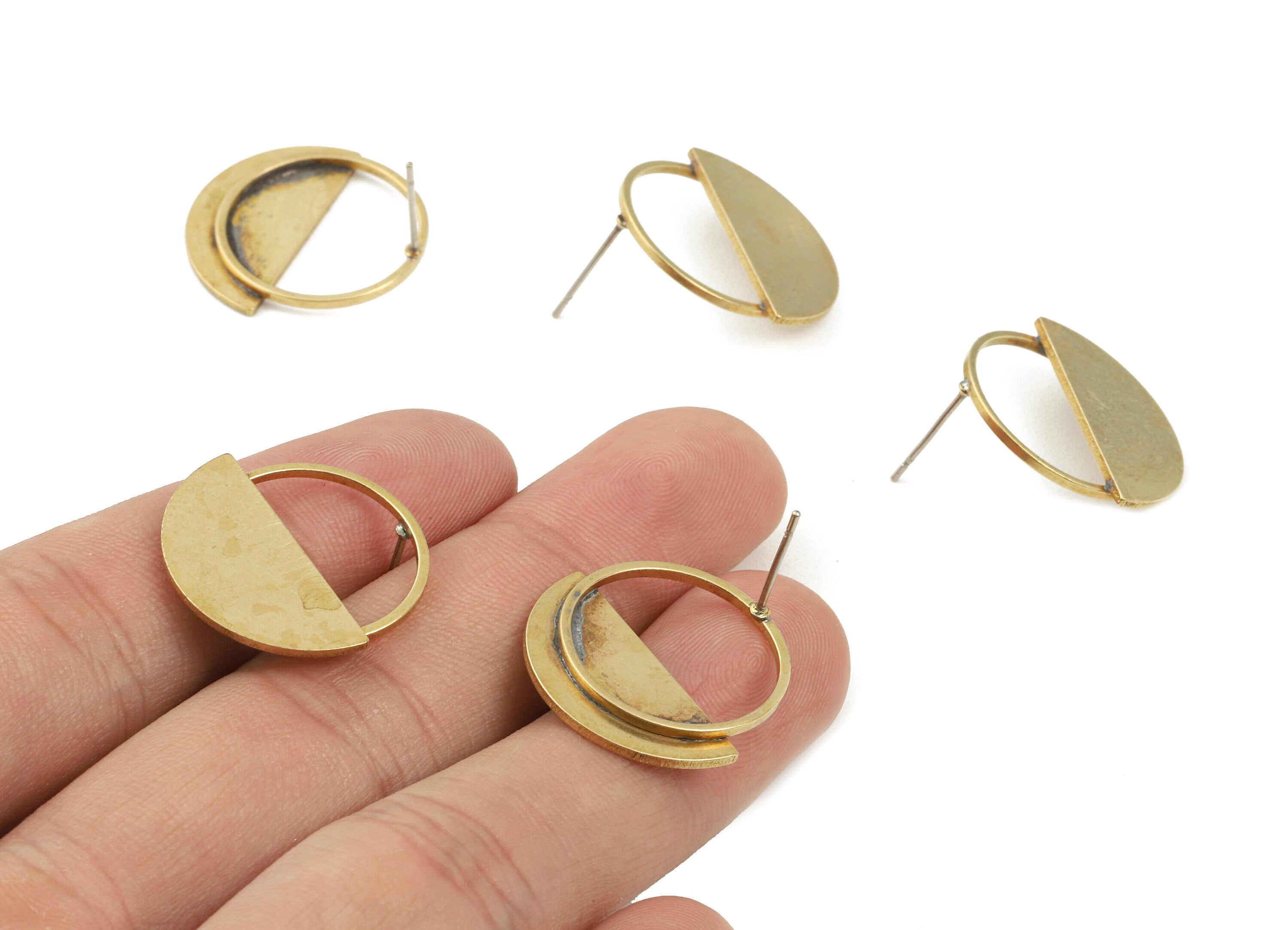 Brass Semicircle Earring Post - Raw Brass Half Moon Earring Stud - Earring Post - Jewelry Supplies - 22.15x22x2.15mm - PP3045 - DOMEDBAZAAR