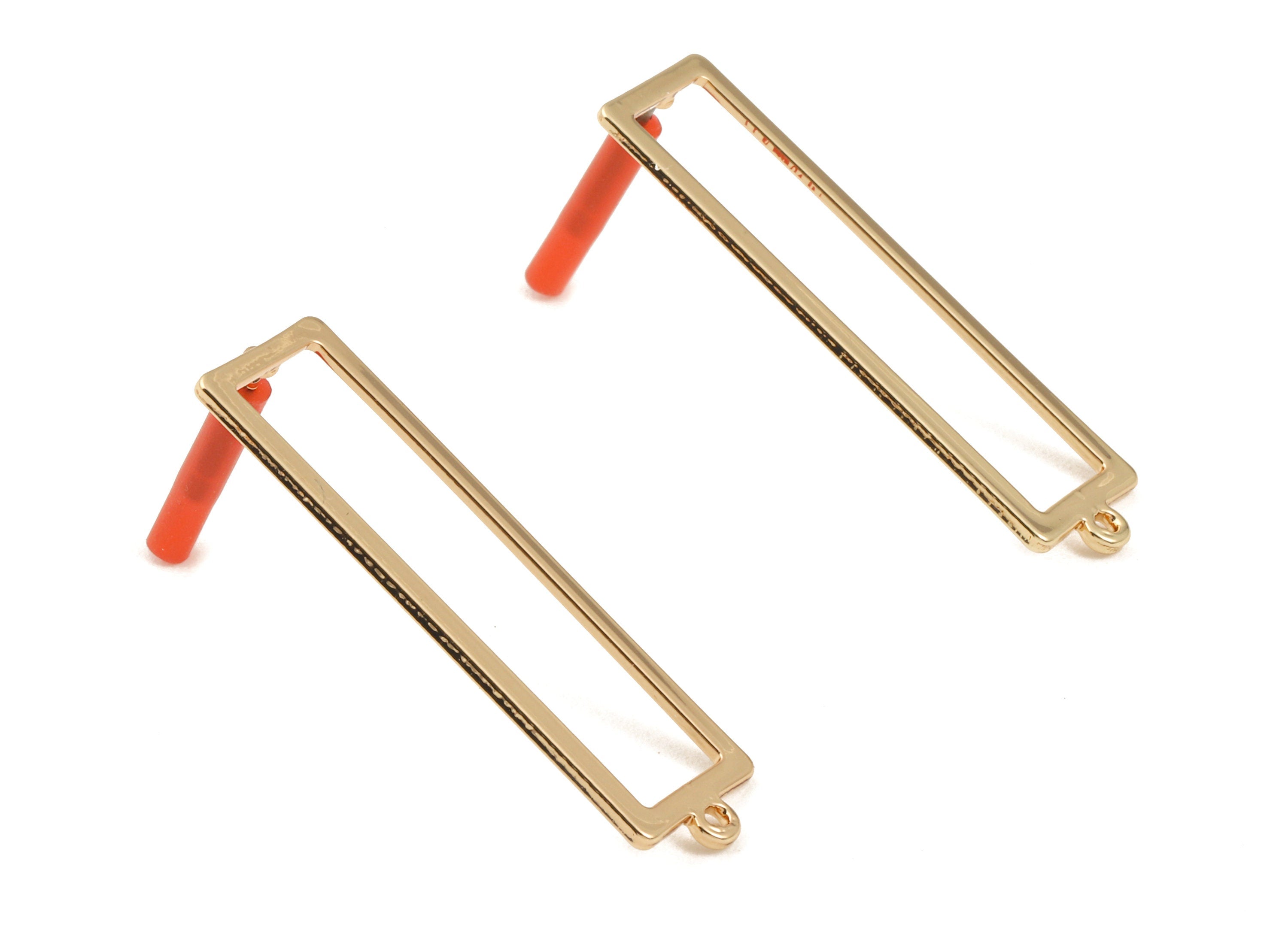 Brass Rectangle Earring Post - Brass Rectangle Earring Stud - KC Gold Tone Plated Brass - Jewelry Supplies - 37.82x10.24x0.91mm - PP3038KCG - DOMEDBAZAAR