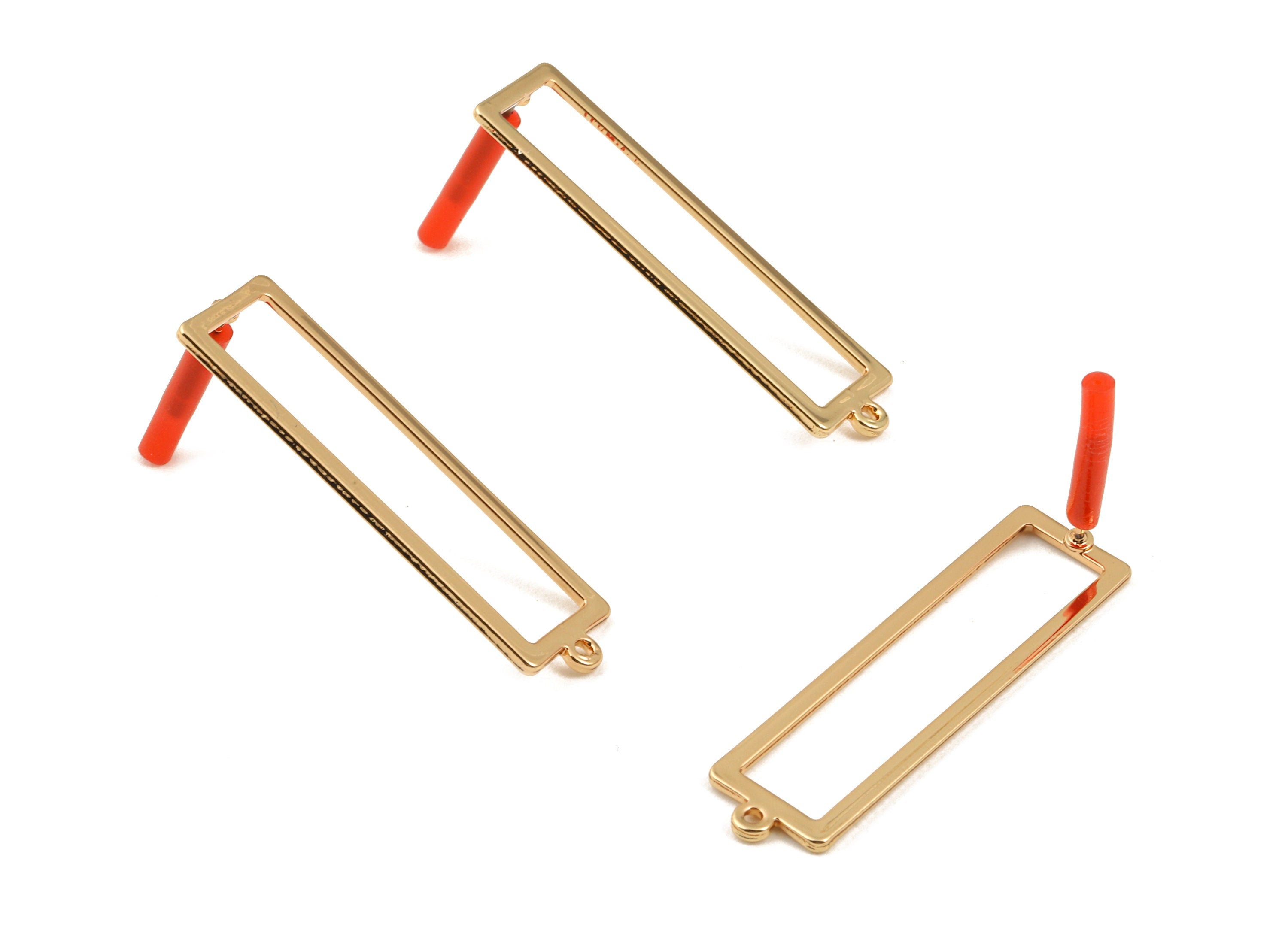 Brass Rectangle Earring Post - Brass Rectangle Earring Stud - KC Gold Tone Plated Brass - Jewelry Supplies - 37.82x10.24x0.91mm - PP3038KCG - DOMEDBAZAAR