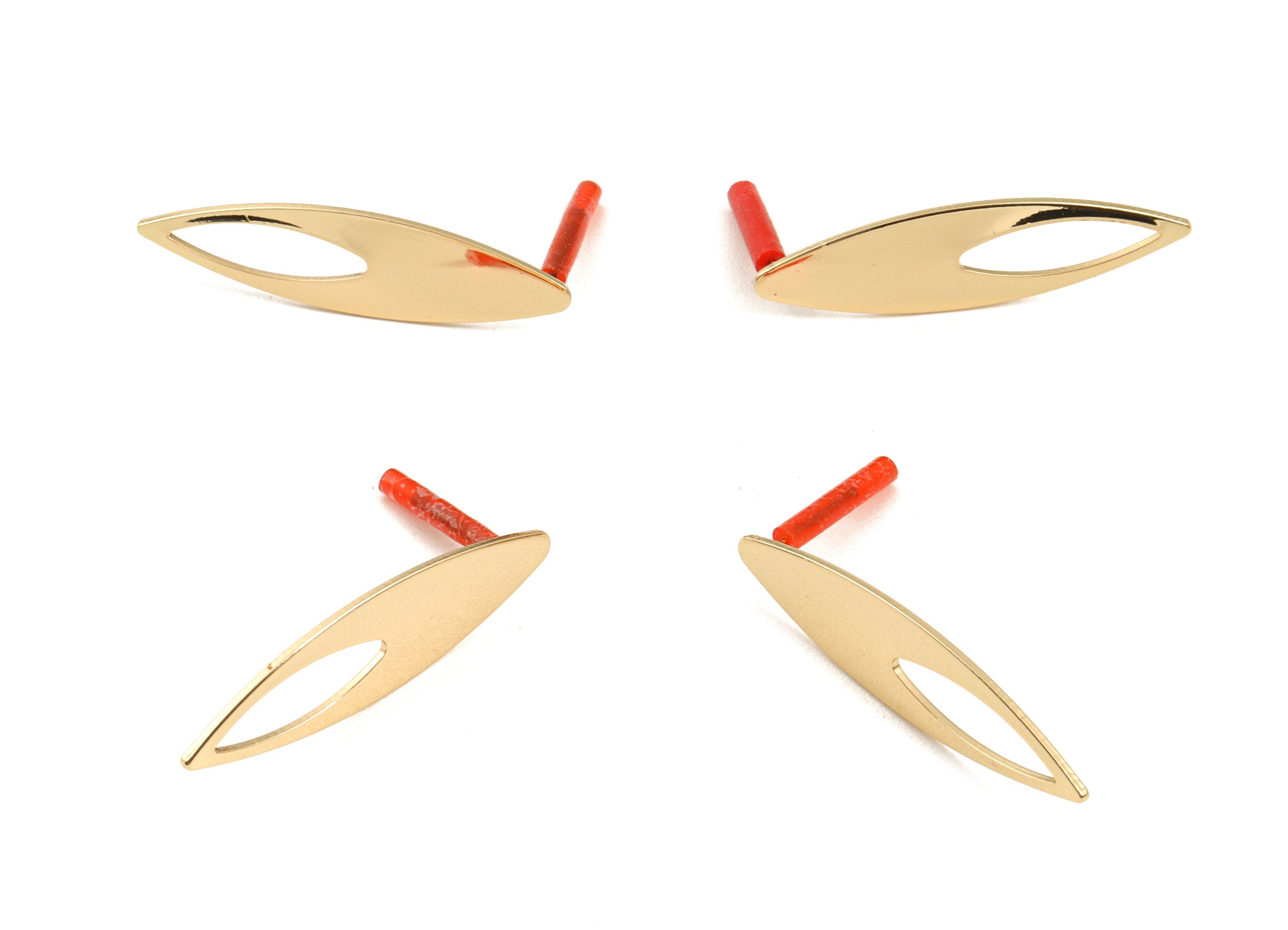 Brass Rhombus Earring Post - Brass Rhombus Earring Stud - Gold Tone Plated Brass - Earring Post - Jewelry Supplies - 37.5x10x0.8mm - PP3039 - DOMEDBAZAAR