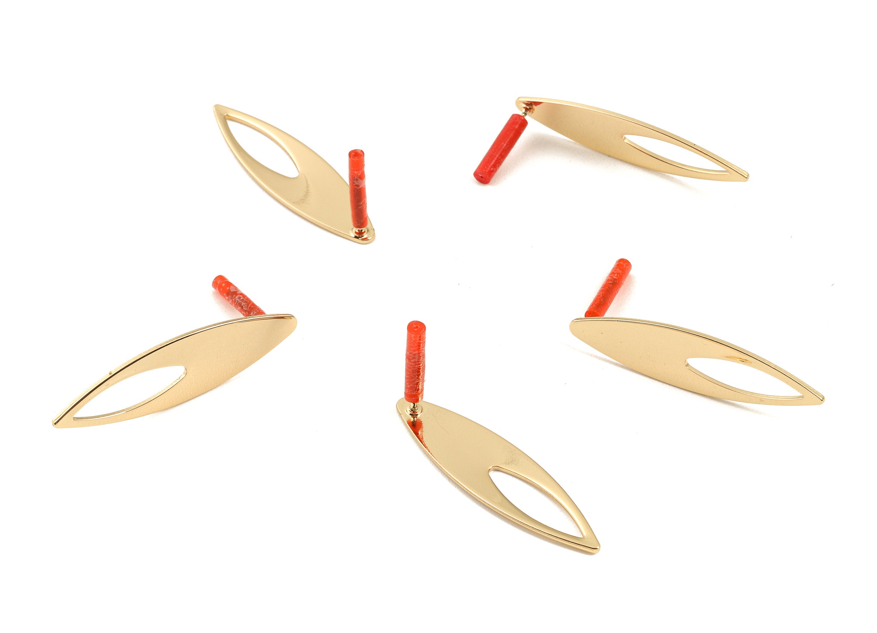 Brass Rhombus Earring Post - Brass Rhombus Earring Stud - Gold Tone Plated Brass - Earring Post - Jewelry Supplies - 37.5x10x0.8mm - PP3039 - DOMEDBAZAAR