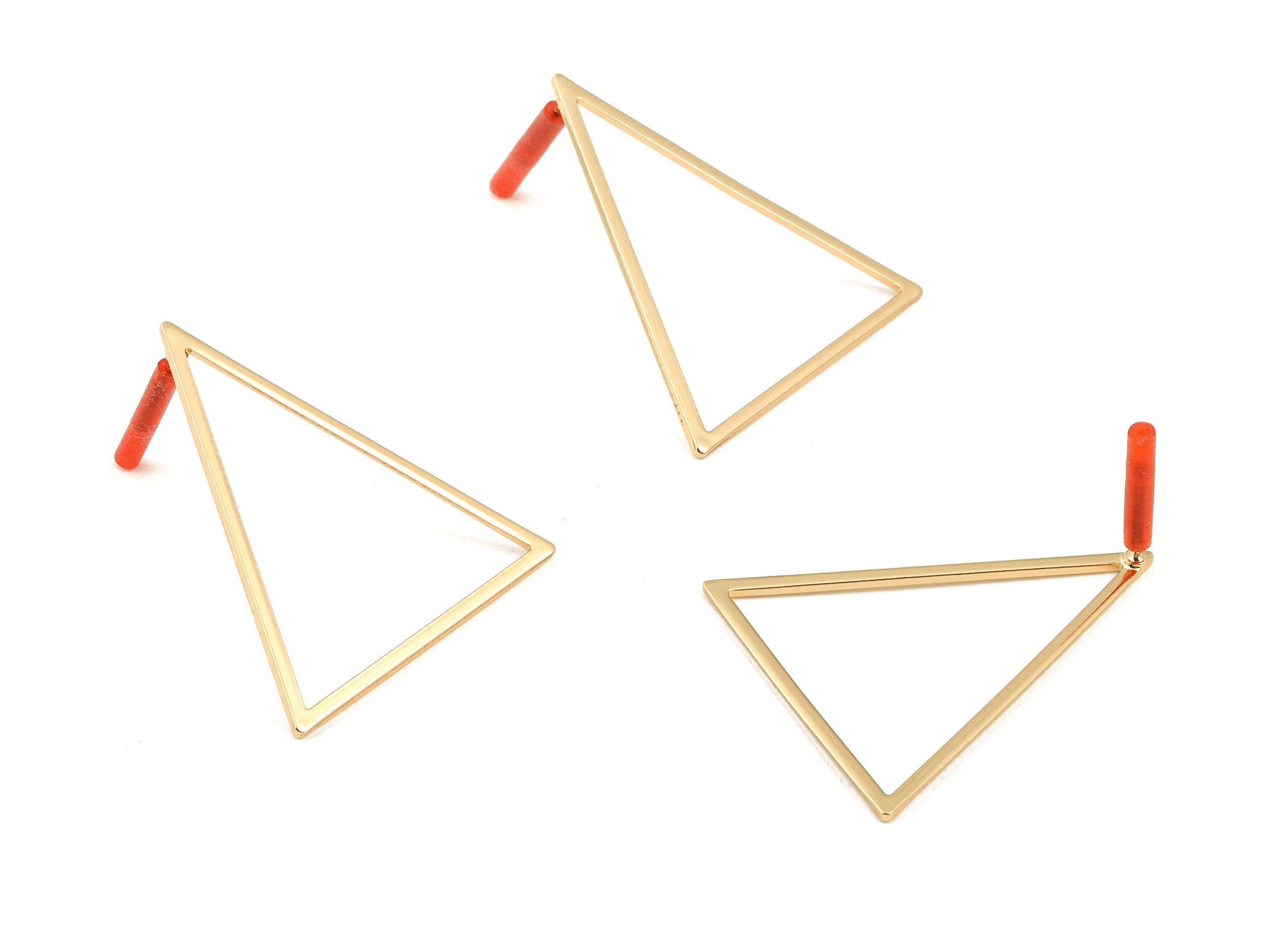 Brass Triangle Earring Post - Brass Triangle Earring Stud - Gold Tone Plated Brass - Jewelry Supplies - 36.08x30.51x1mm - PP3032 - DOMEDBAZAAR