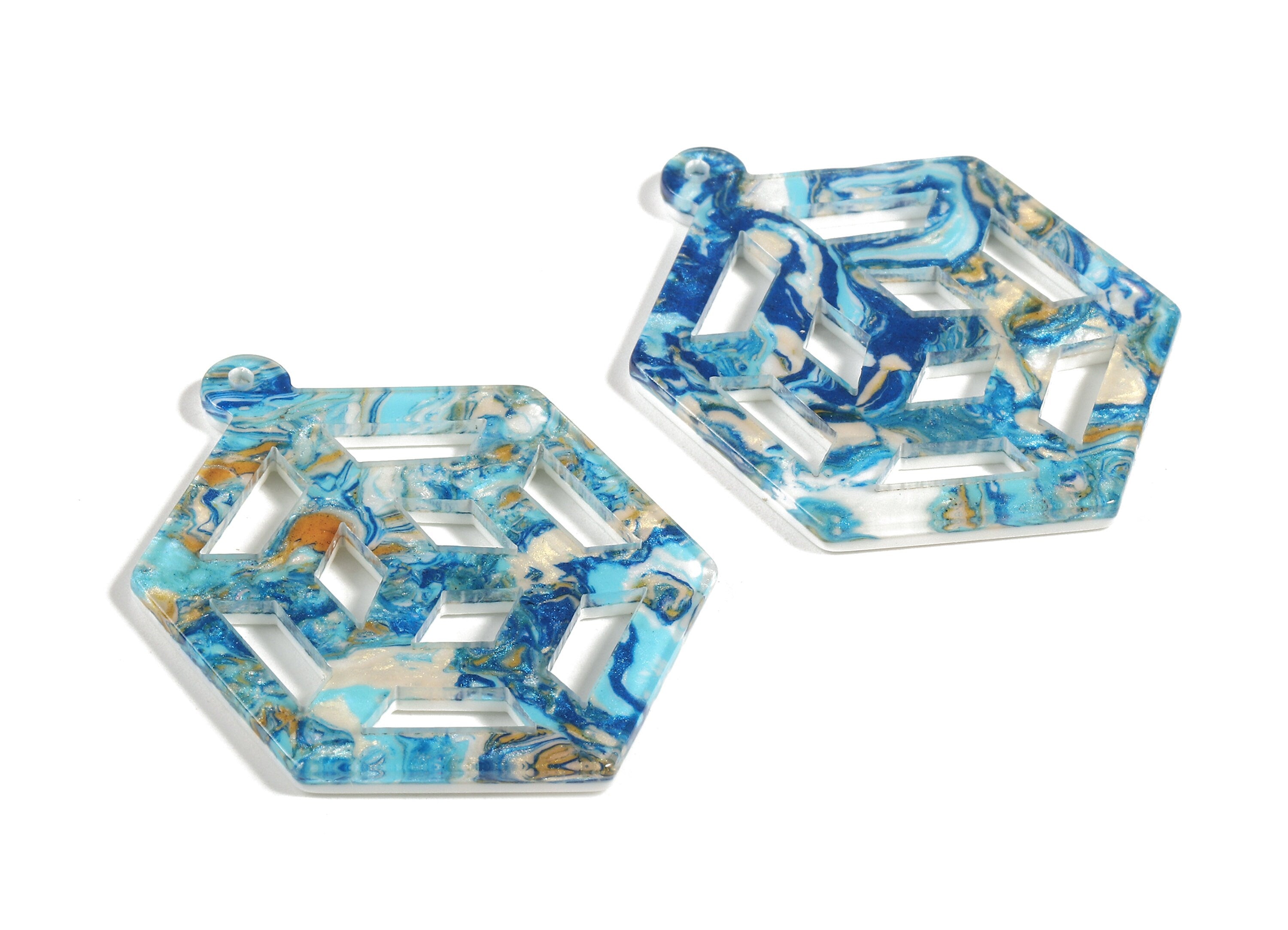 Acetate Hexagon Charm - Hexagon Earring and Pendant - Earring Finding - Jewelry Supplies - Color Code:A387 - 45.45x33.7x2.45mm - AC1725-A387 - DOMEDBAZAAR