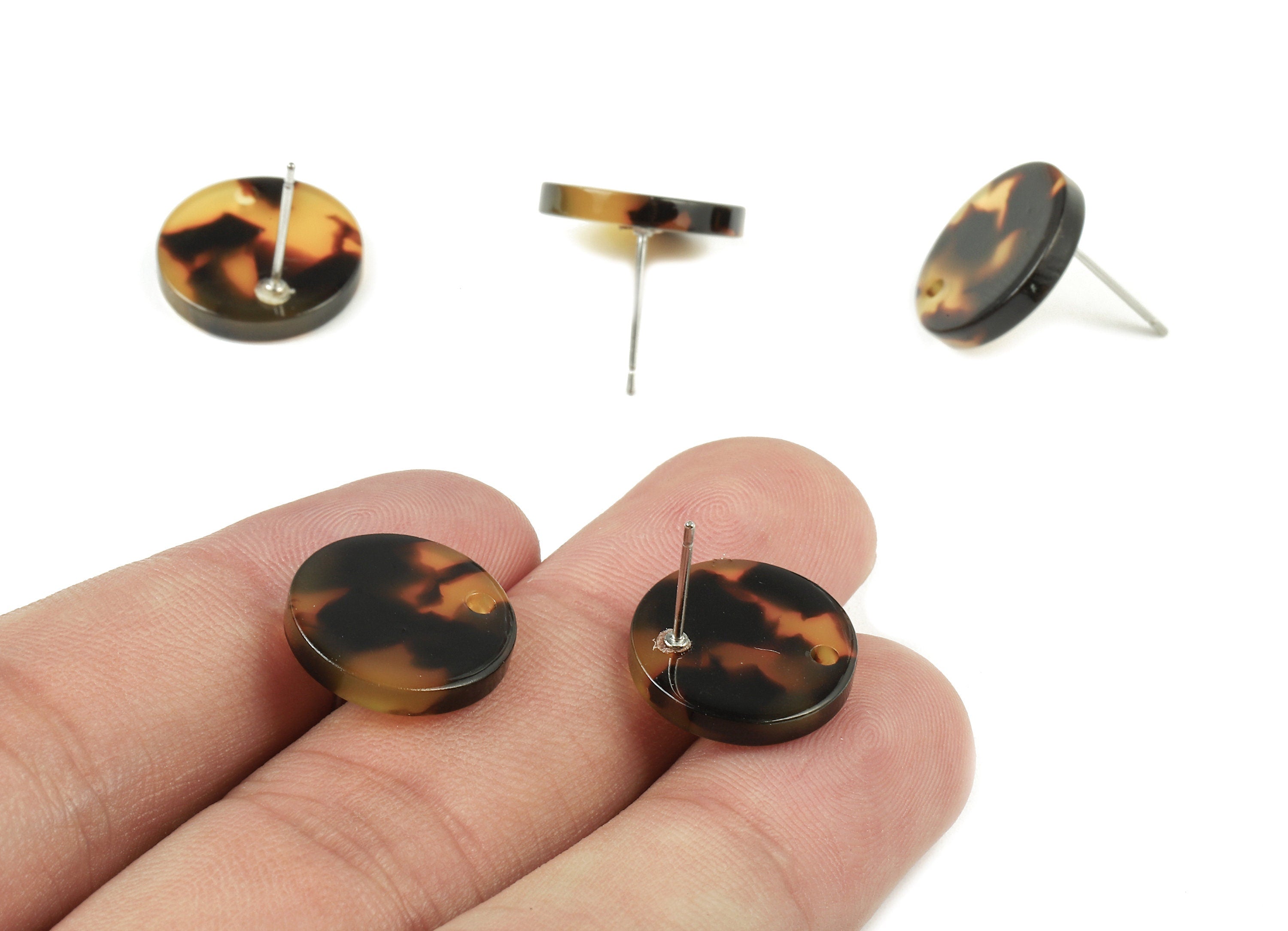 Acetate Round Earring Stud - Tortoise Shell Earring Post - Earring Stud Findings - Color Code: A02 - 14.84x14.84x2.49mm - AC1385-A02 - DOMEDBAZAAR