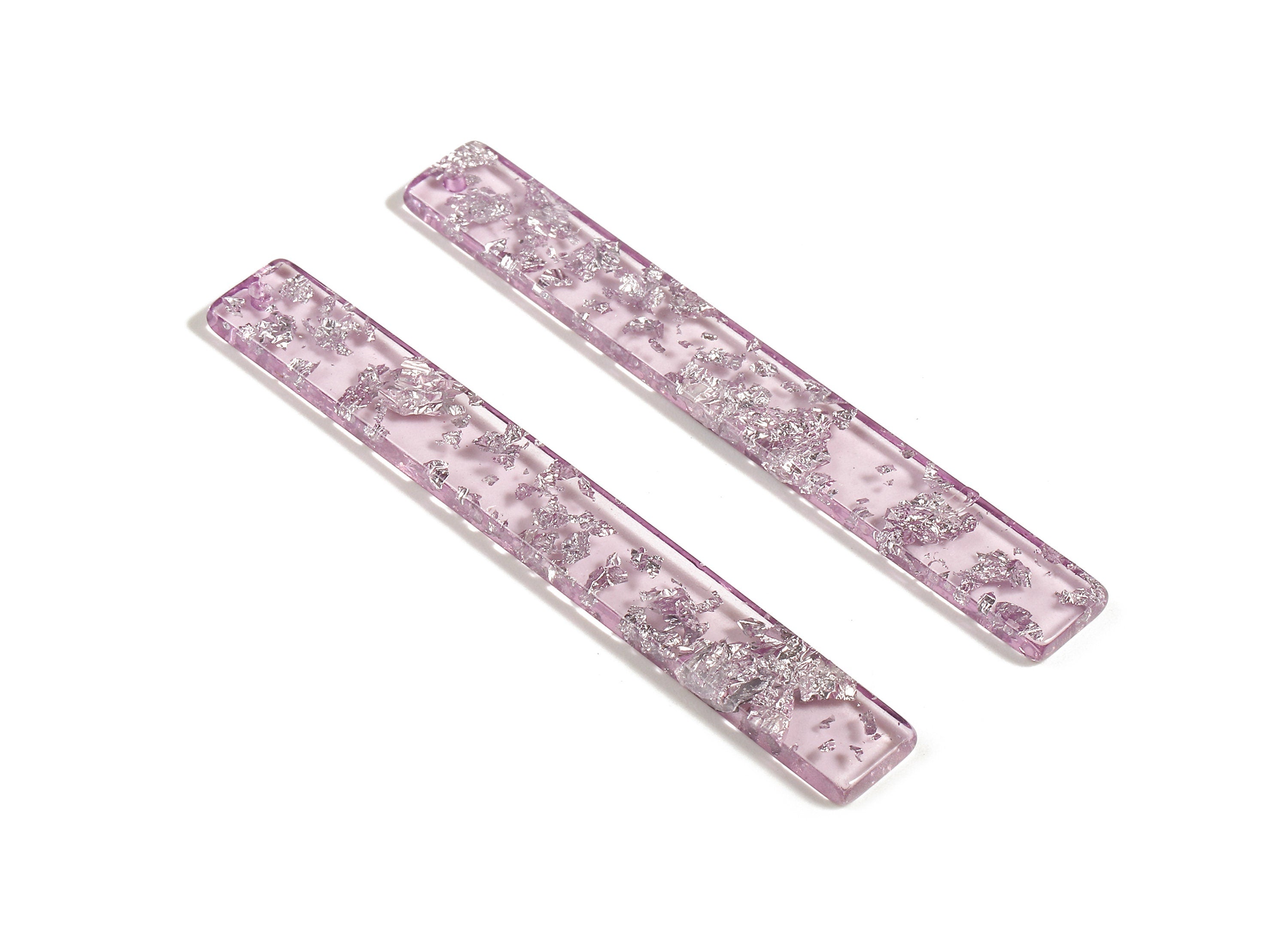 Acetate Stick Charm - Bar Earrings and Pendant - Purple Acrylic & Silver Confetti - Color Code: A375 - 59.7x7.8x2.5mm - AC1049-A375 - DOMEDBAZAAR