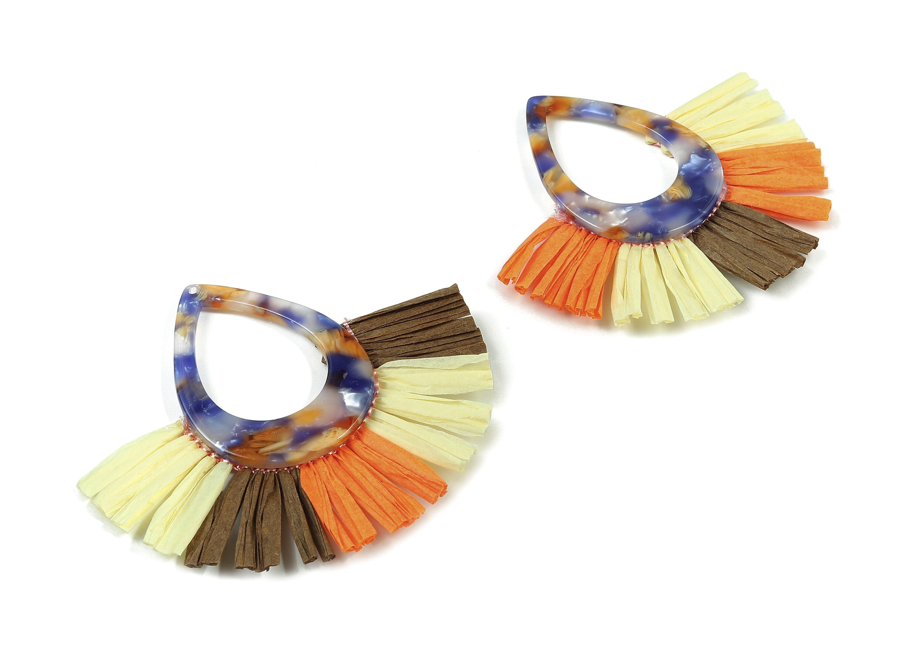 Acetate Drop Raffia Tassels Charms - Earrings with Fan Tassels -  Single Layer Raffia - Color Code: A96 - 72.65x64.98x4.01mm - AC1625-A96-1 - DOMEDBAZAAR