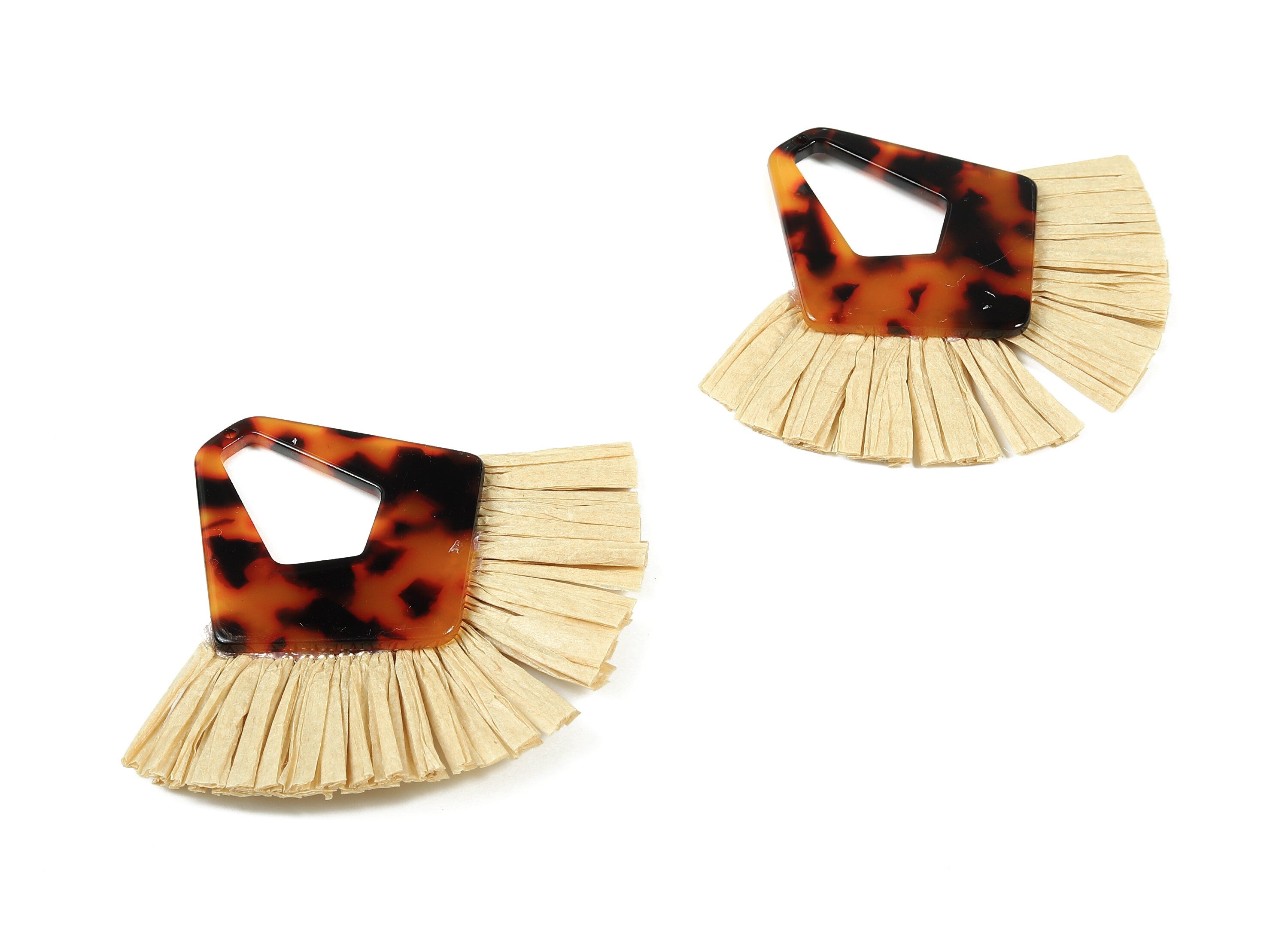 Acetate Diamond Raffia Tassels Charms - Earrings with Fan Tassels - Single Layer Raffia - Color Code: A04 - 80.01x65.98x4.32mm - AC1766 - DOMEDBAZAAR