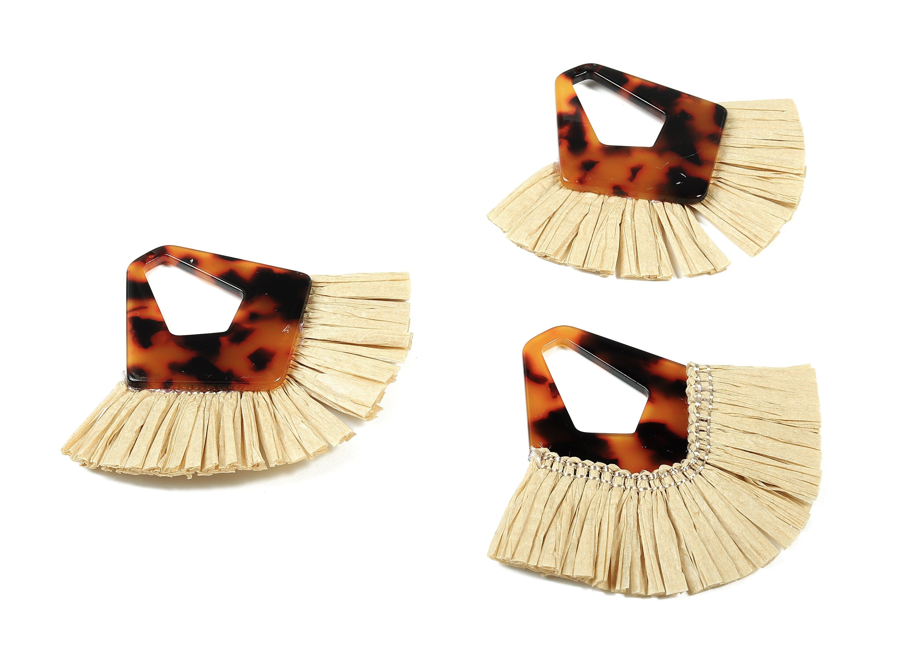 Acetate Diamond Raffia Tassels Charms - Earrings with Fan Tassels - Single Layer Raffia - Color Code: A04 - 80.01x65.98x4.32mm - AC1766 - DOMEDBAZAAR