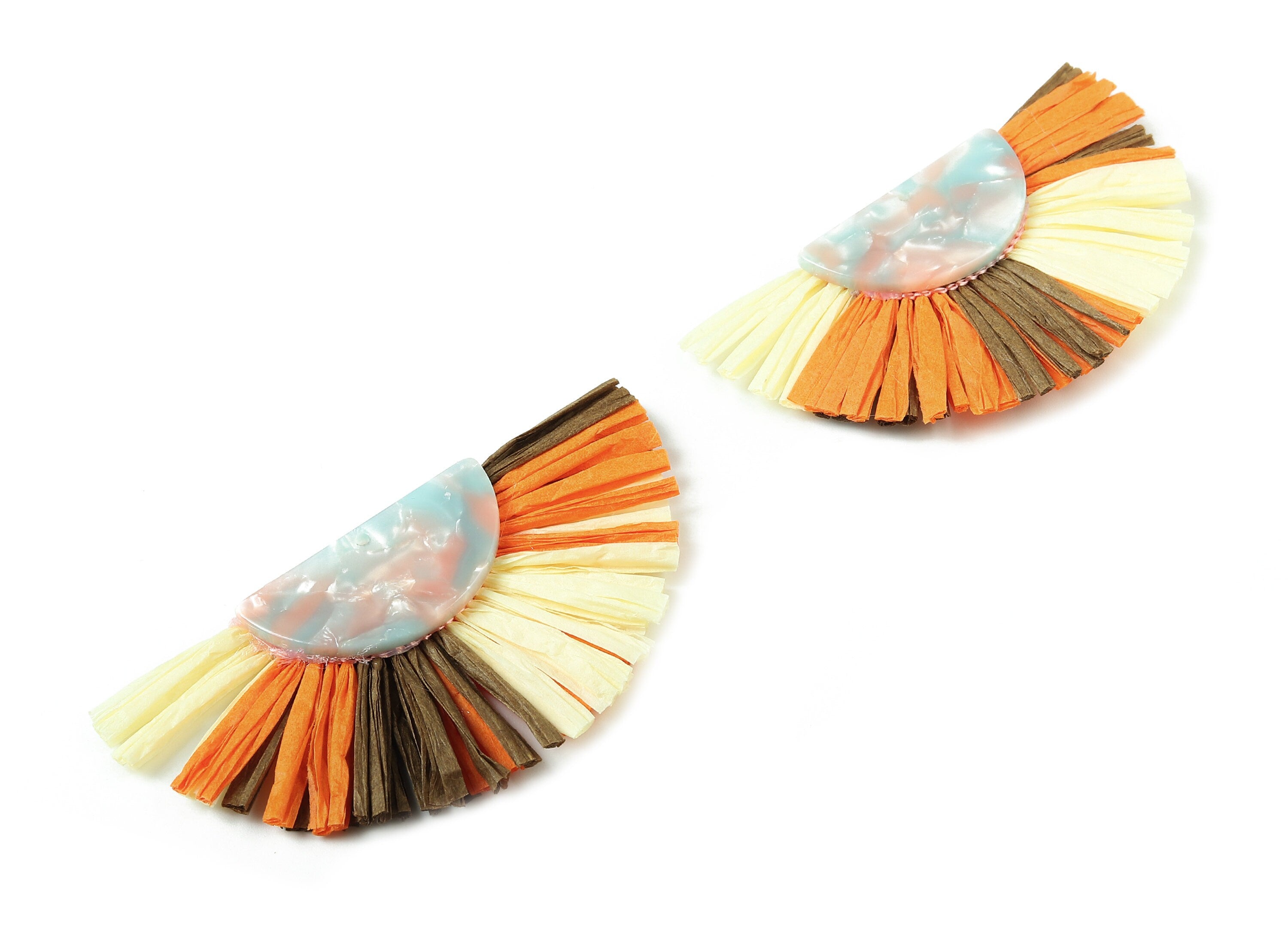 Acetate Semicircle Raffia Tassels Charms - Earrings with Fan Tassels - Double-Layer Raffia - Color Code: A97 - 74.28x39.62x5.5mm - AC1774 - DOMEDBAZAAR