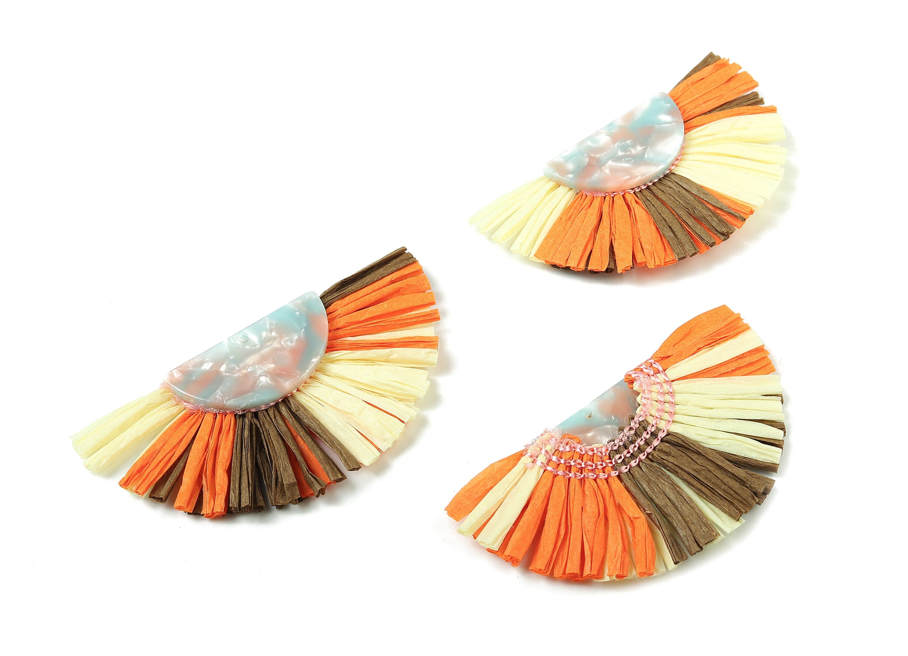 Acetate Semicircle Raffia Tassels Charms - Earrings with Fan Tassels - Double-Layer Raffia - Color Code: A97 - 74.28x39.62x5.5mm - AC1774 - DOMEDBAZAAR