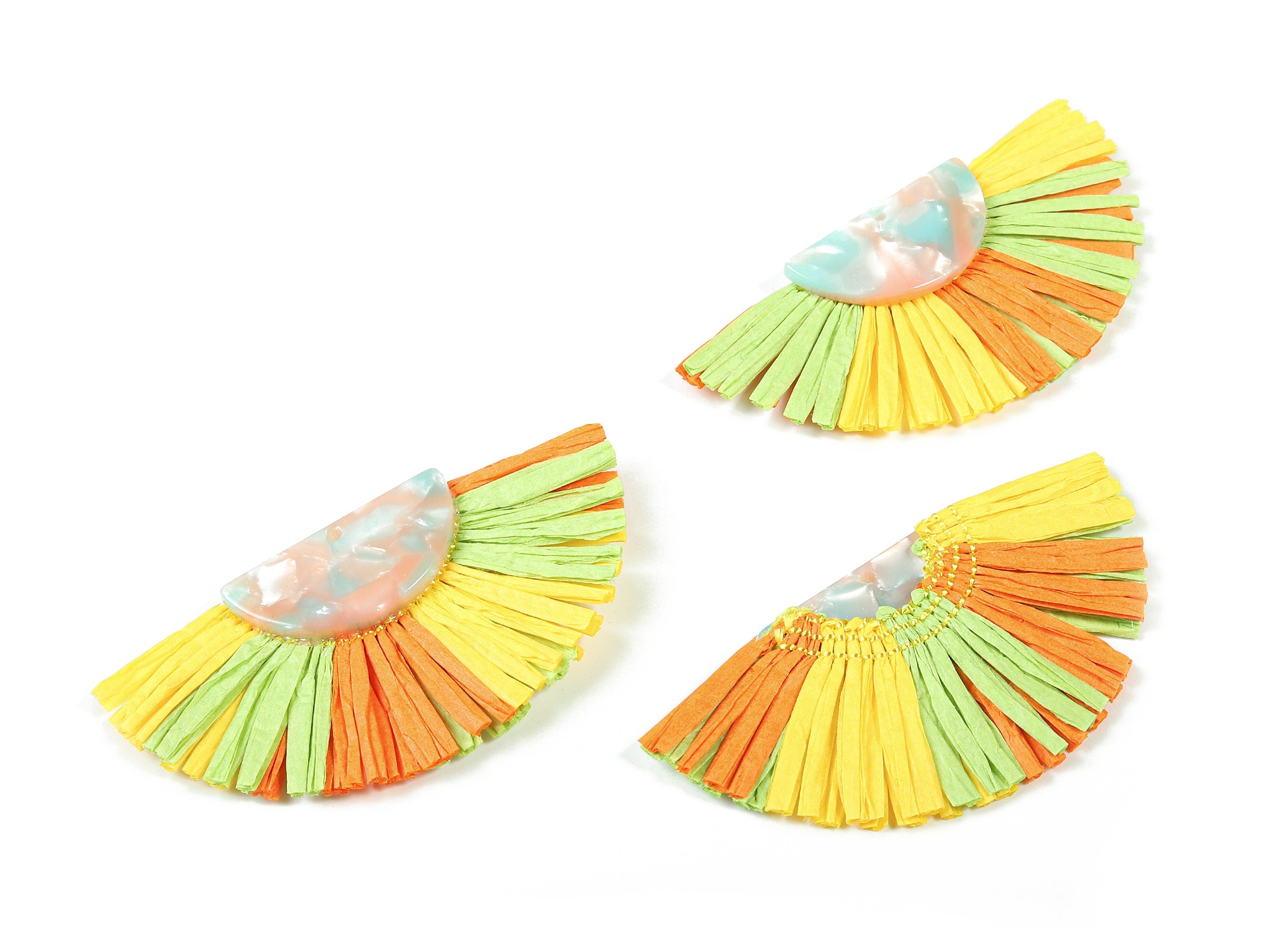 Acetate Semicircle Raffia Tassels Charms - Earrings with Fan Tassels - Double-Layer Raffia - Color Code: A97 - 74.28x39.62x5.5mm - AC1773 - DOMEDBAZAAR
