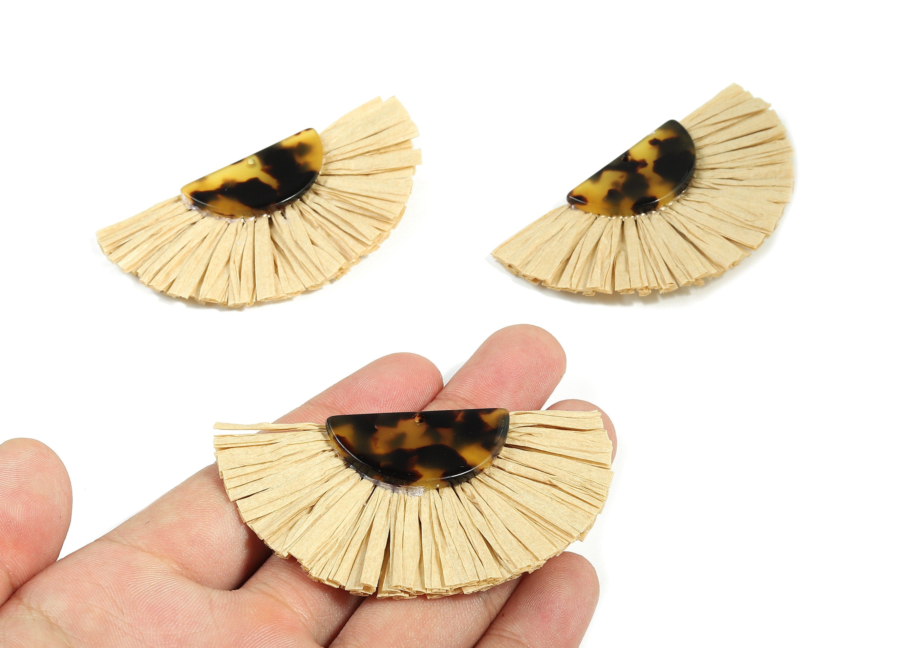 Acetate Semicircle Raffia Tassels Charm - Earring with Fan Tassels - Double-Layer Raffia - Color Code:A02 - 74.28x39.62x5.5mm - AC1776 - DOMEDBAZAAR